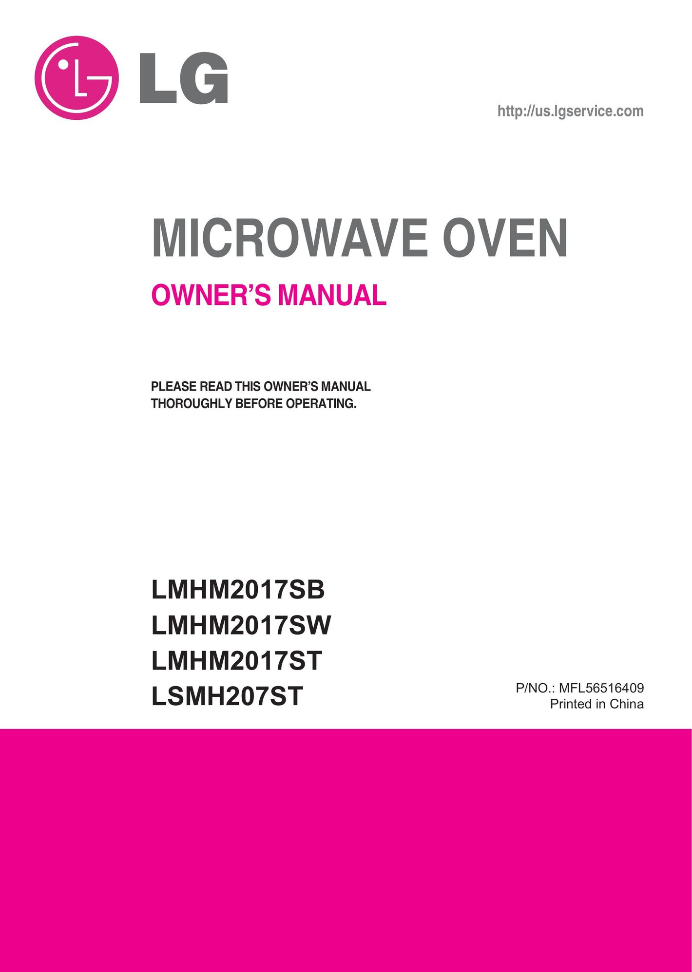 LG Electronics LMHM2017ST Microwave Oven User Manual