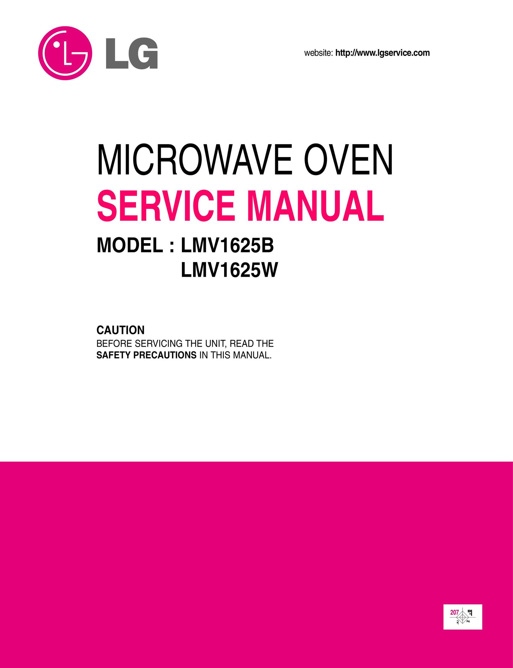 LG Electronics LMV1625B Microwave Oven User Manual