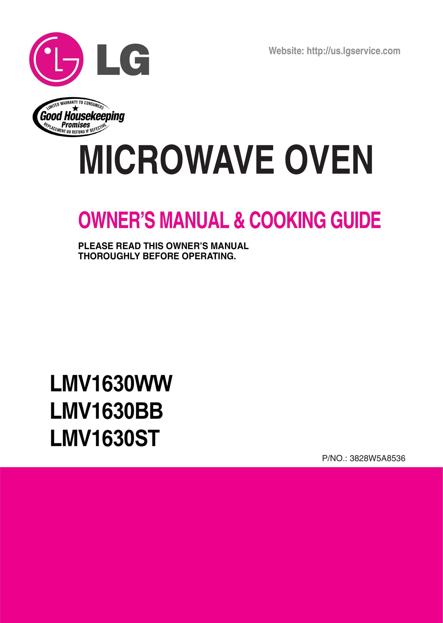 LG Electronics LMV1630WW Microwave Oven User Manual