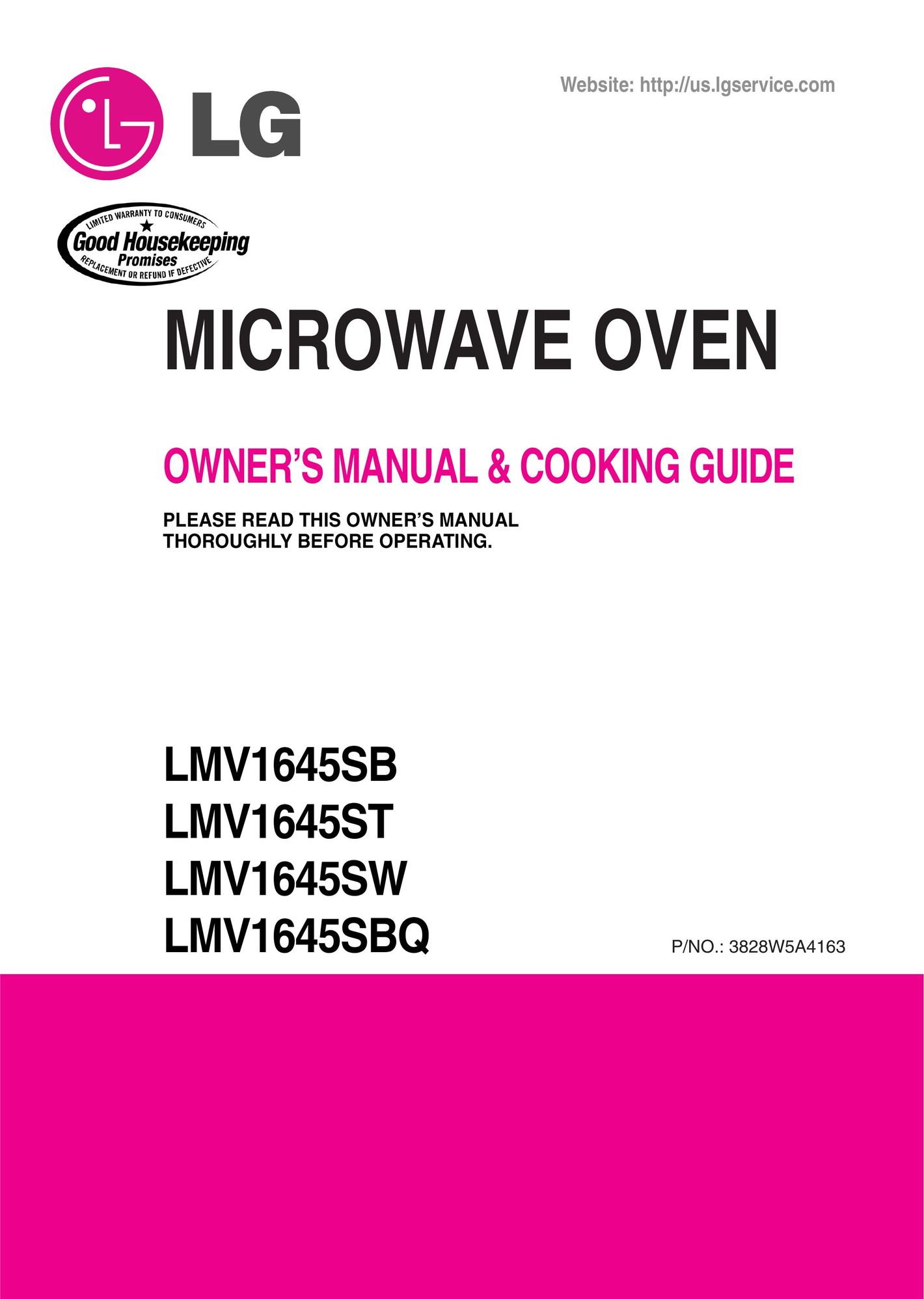 LG Electronics LMV1645SB Microwave Oven User Manual