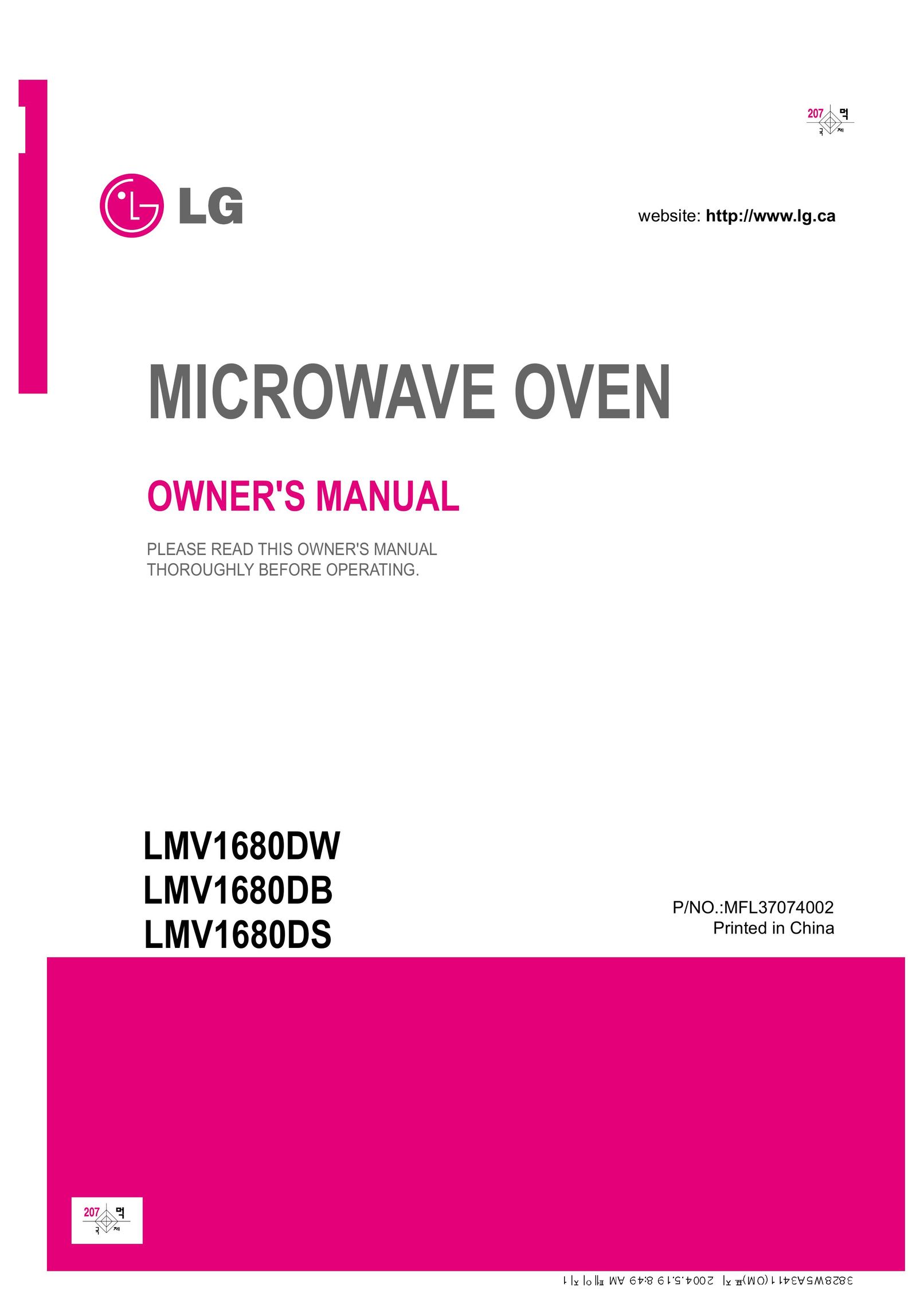 LG Electronics LMV1680DB Microwave Oven User Manual