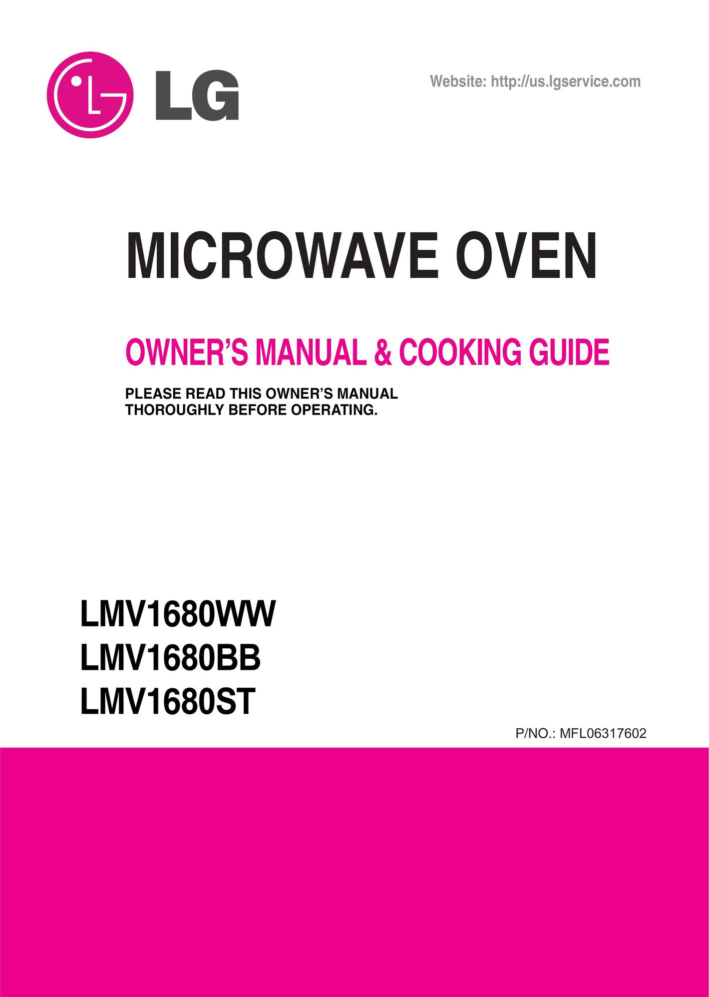 LG Electronics LMV1680WW Microwave Oven User Manual