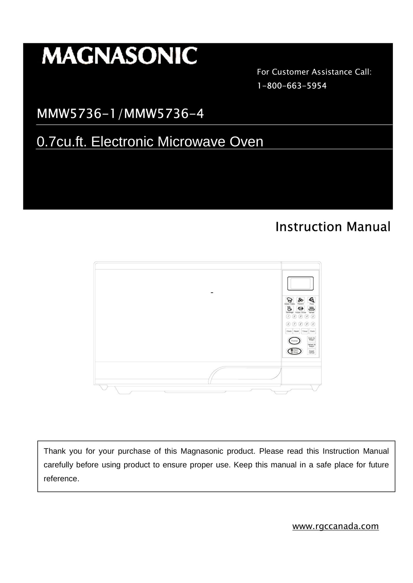 Magnasonic MMW5736-1 Microwave Oven User Manual