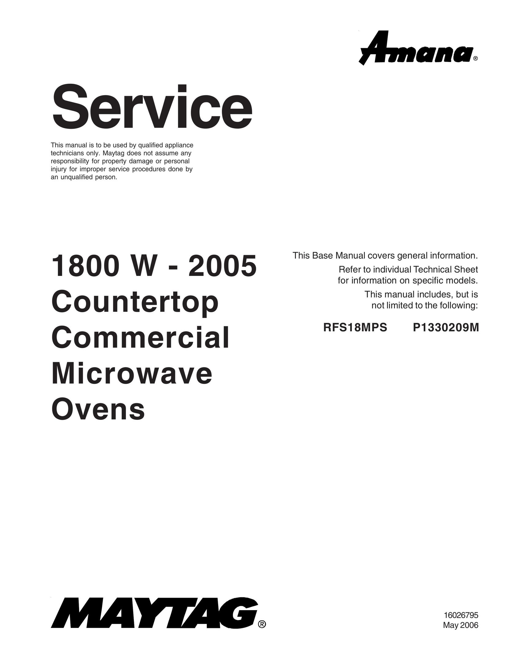 Maytag 1800 W - 2005 Microwave Oven User Manual