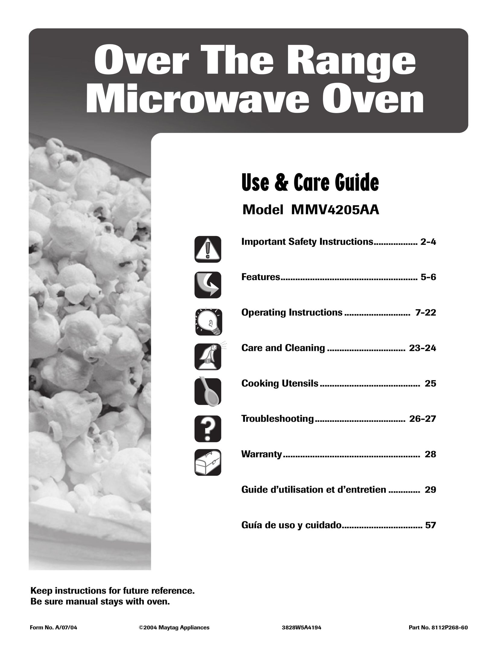 Maytag 3828W5A4194 Microwave Oven User Manual