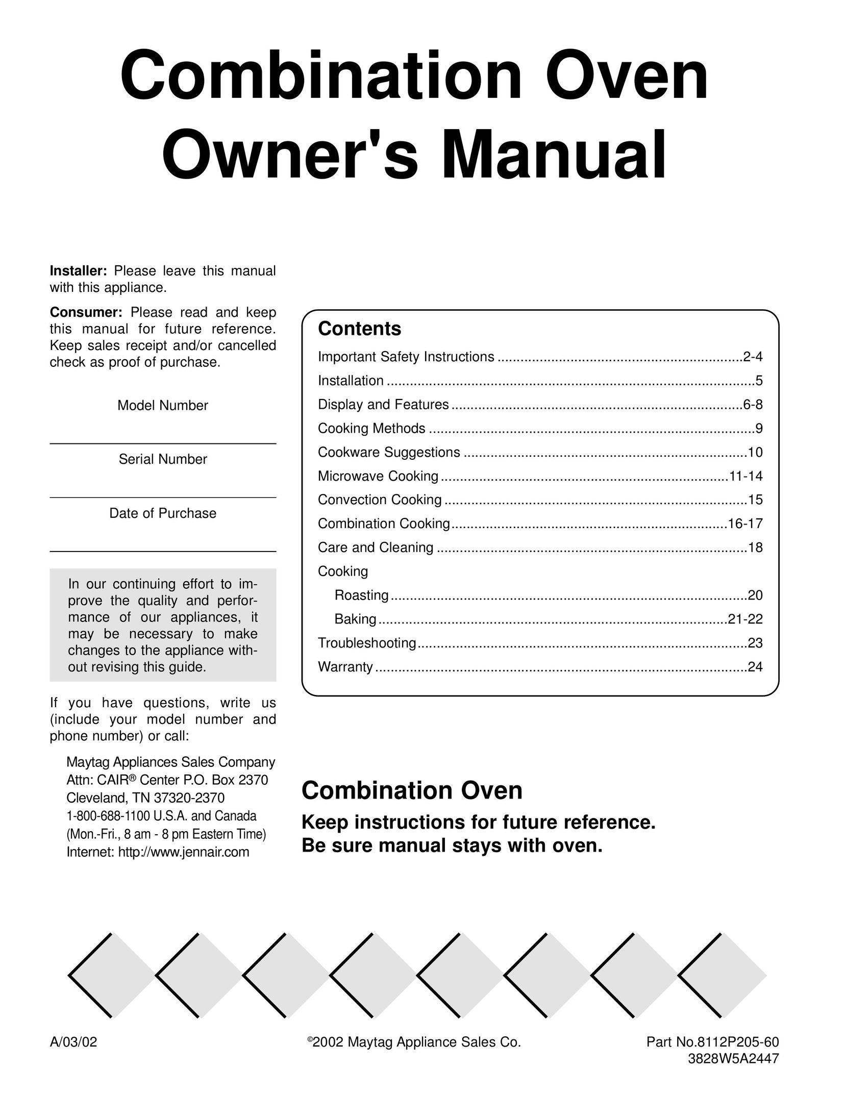 Maytag Combination Oven Microwave Oven User Manual