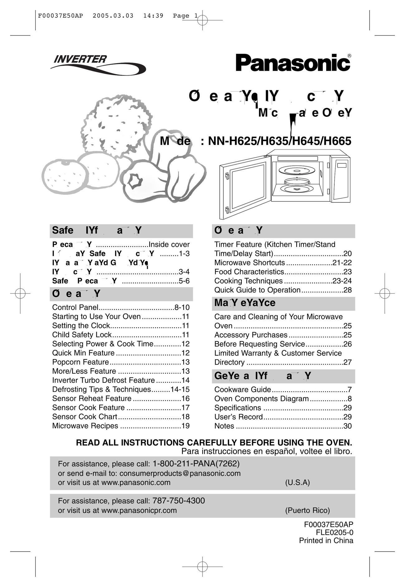 Panasonic H625 Microwave Oven User Manual