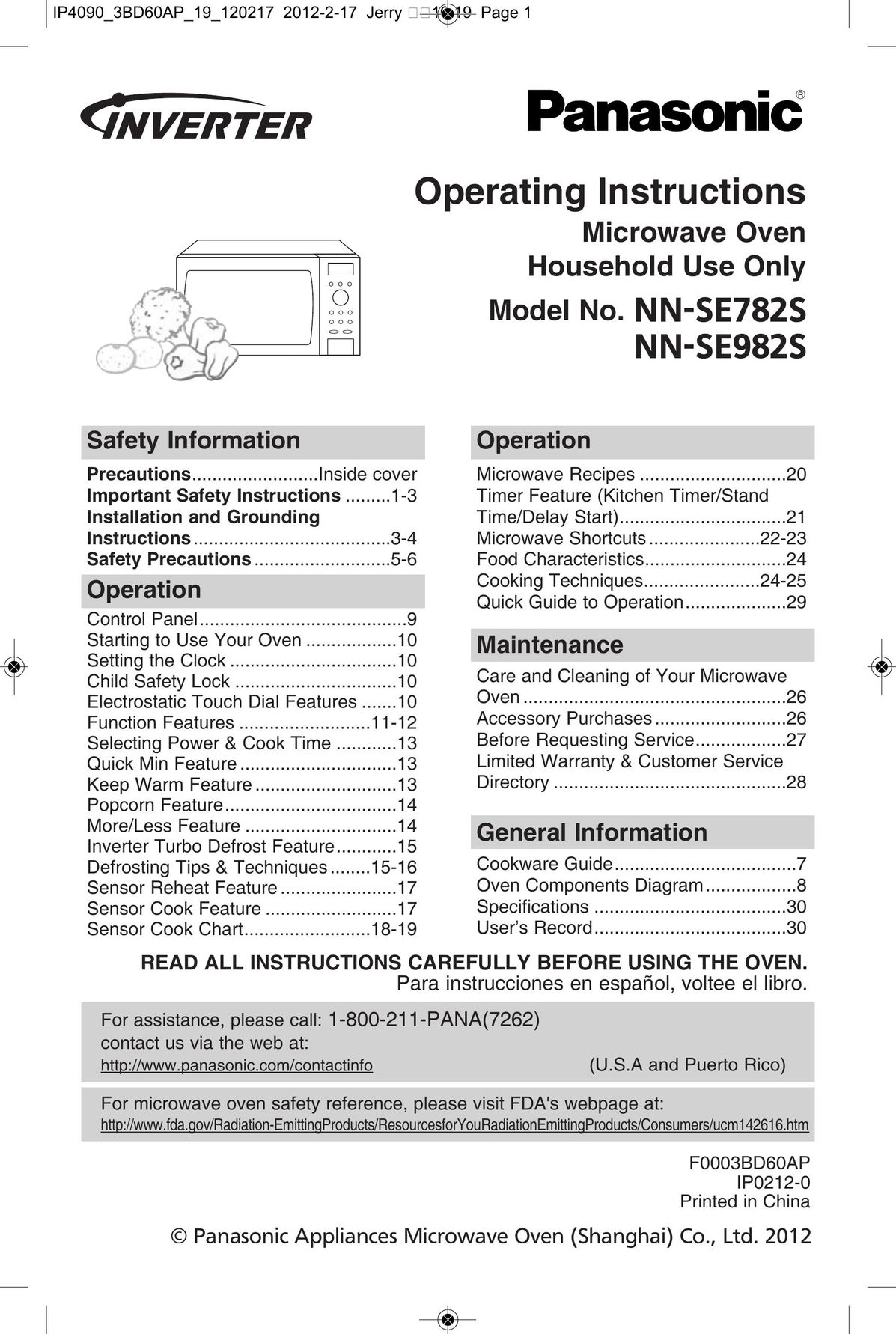Panasonic IP3999_38N04AP_01_111206.qxd Microwave Oven User Manual