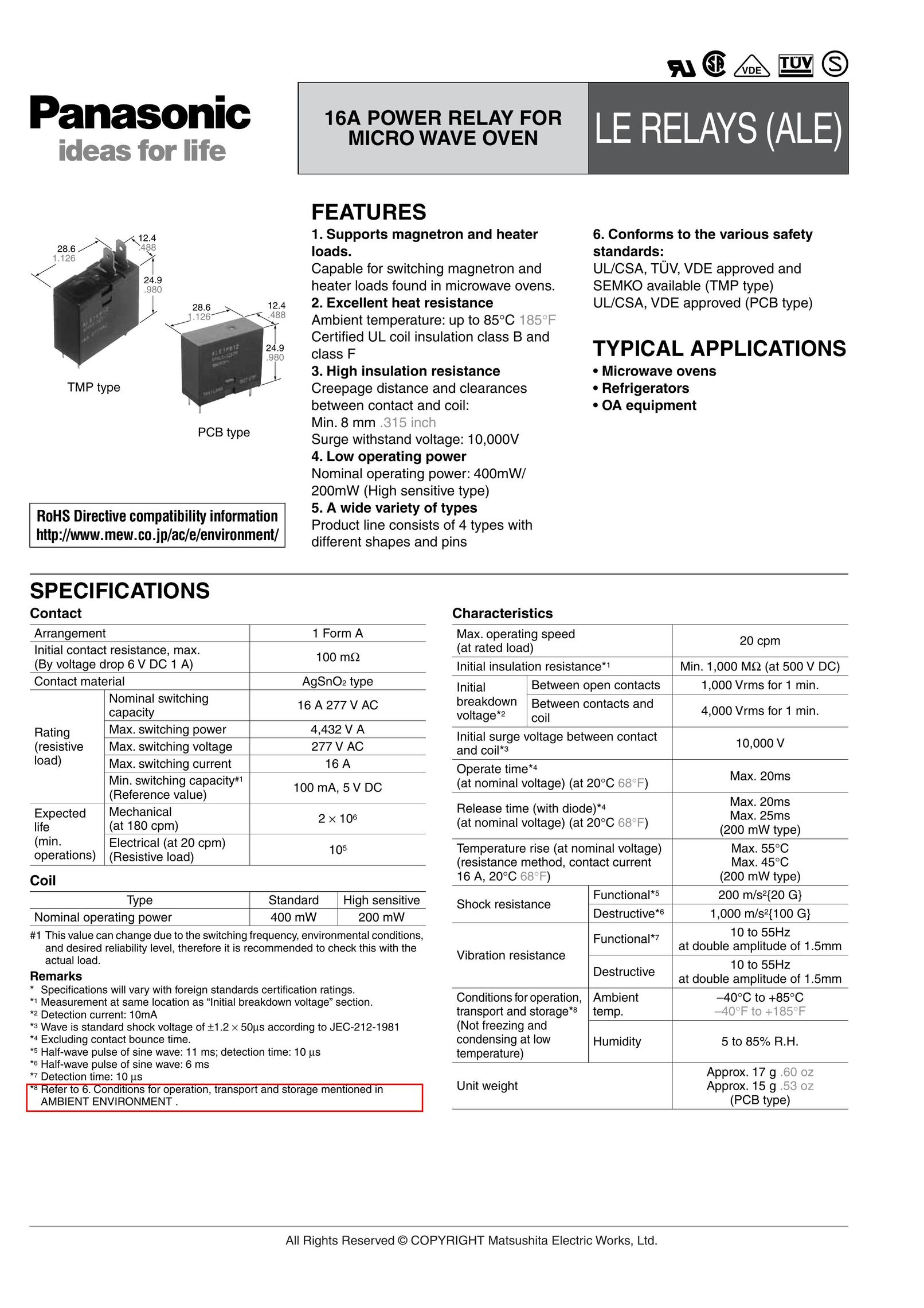Panasonic LE Relays Microwave Oven User Manual