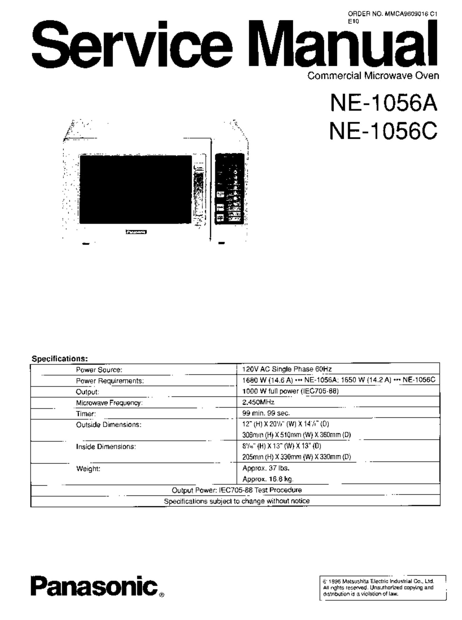 Panasonic NE-1056A Microwave Oven User Manual