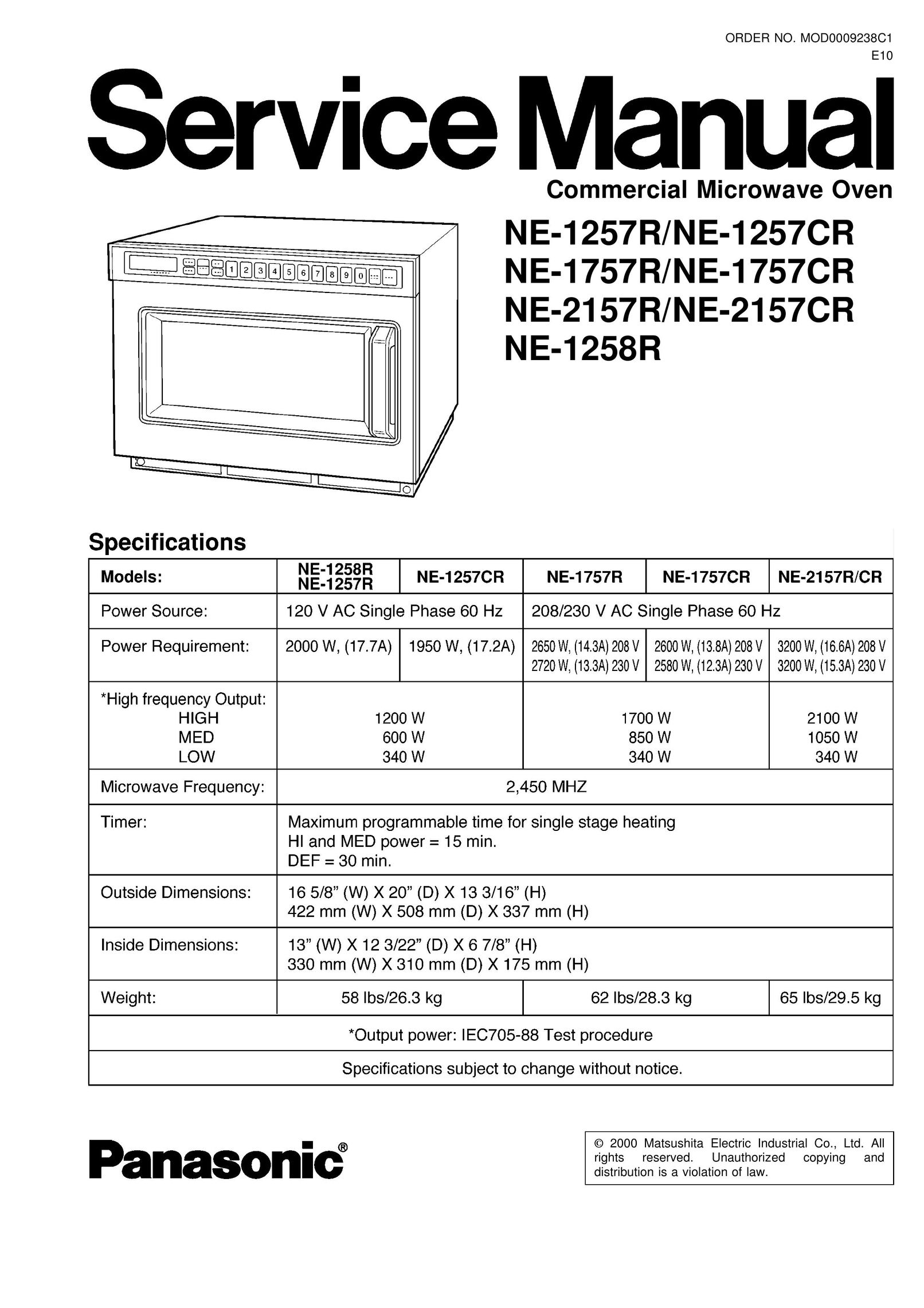Panasonic NE-1257CR Microwave Oven User Manual