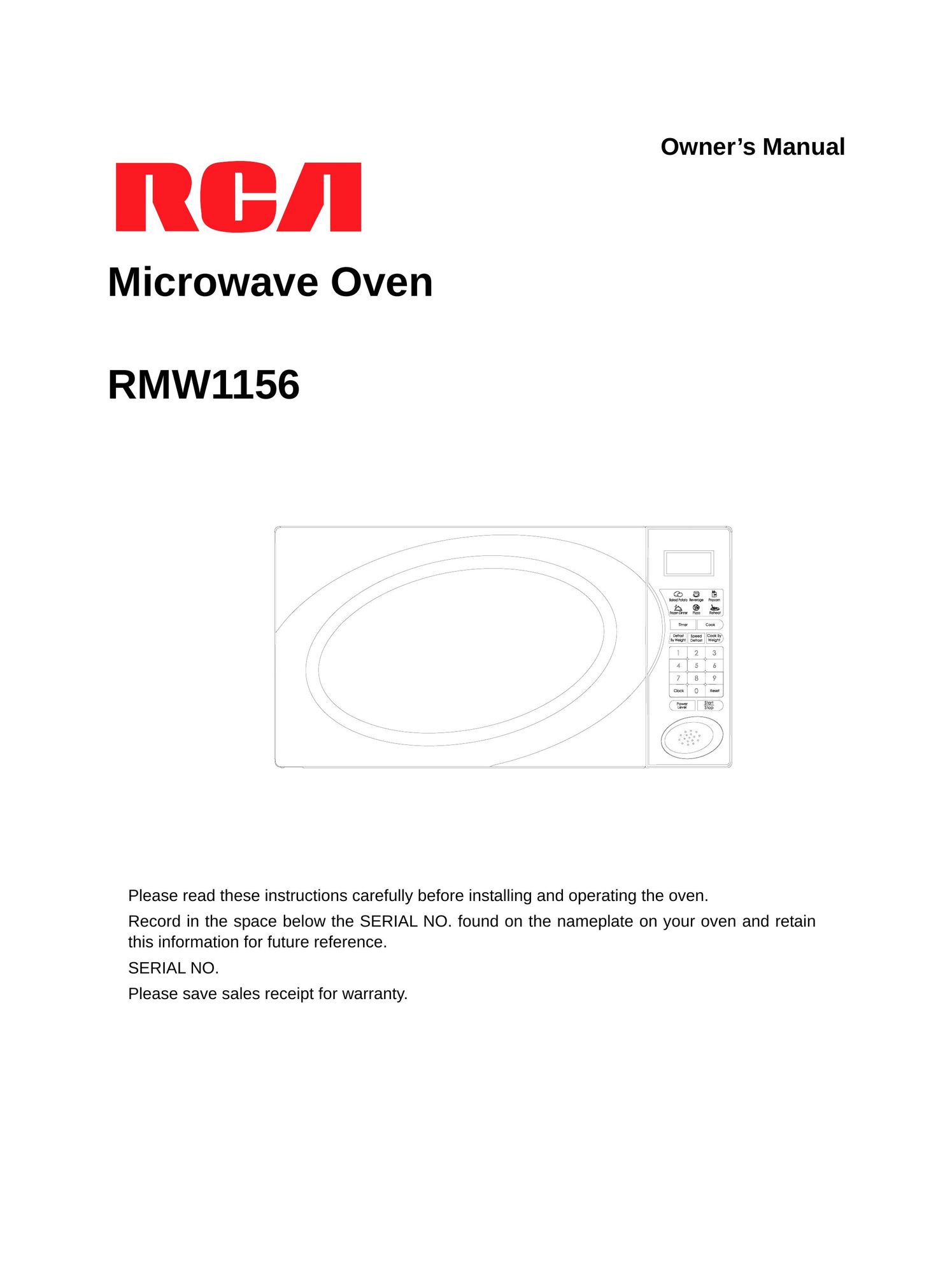 RCA RMW1156 Microwave Oven User Manual