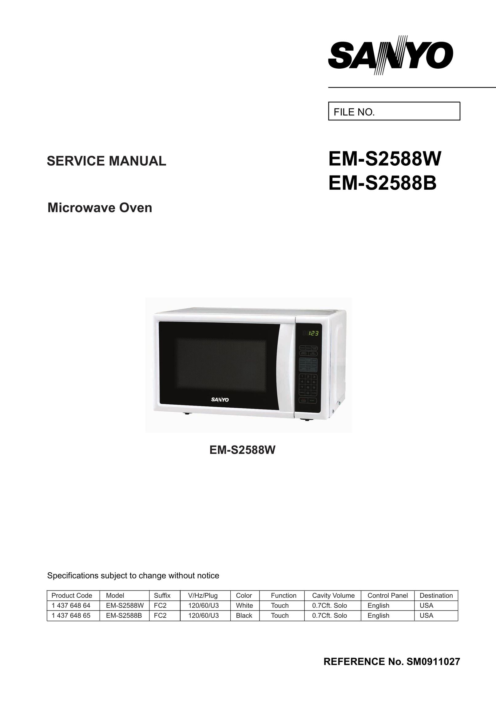 Sanyo EM-S2588B Microwave Oven User Manual