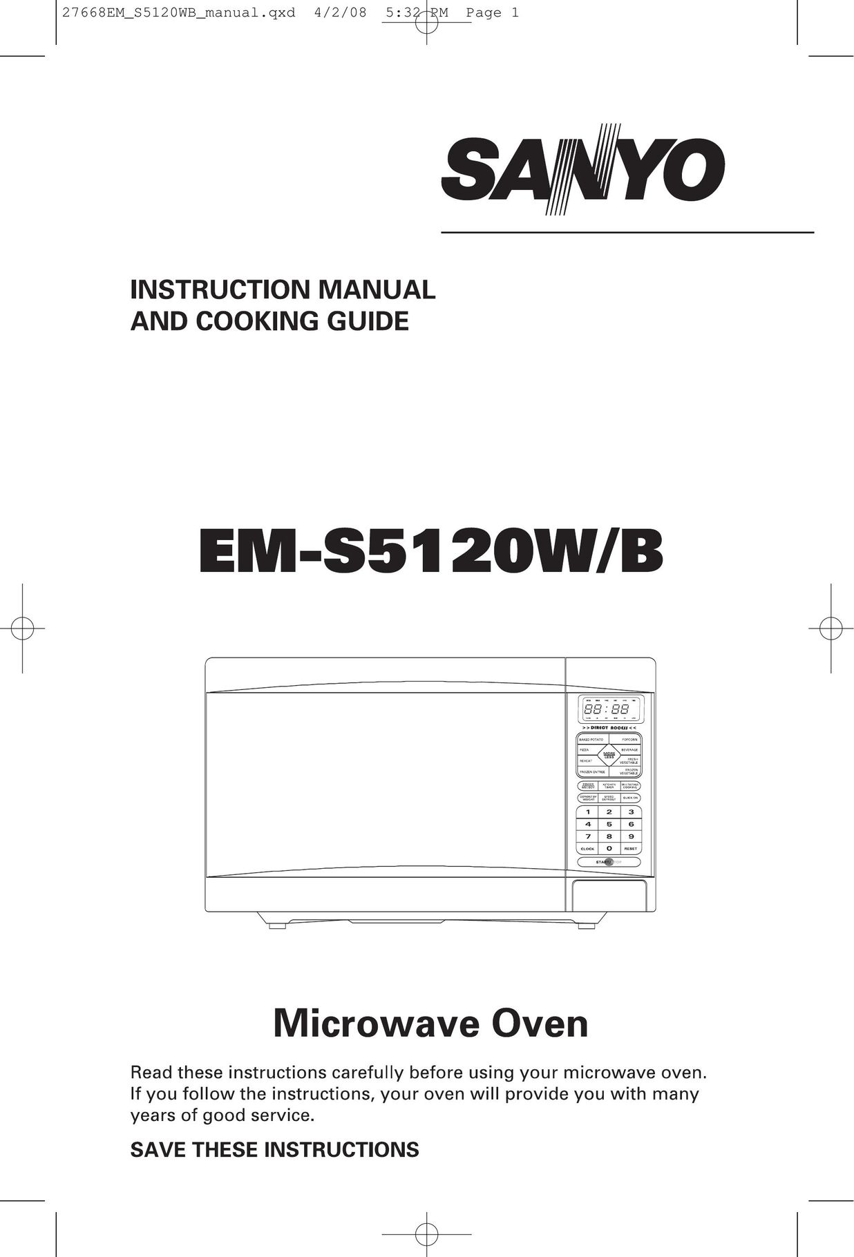 Sanyo EM-S5120WB Microwave Oven User Manual