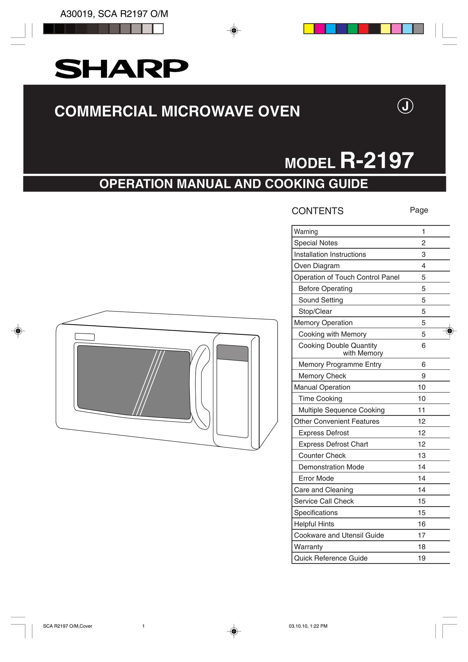 Sharp MODEL R-2197 Microwave Oven User Manual
