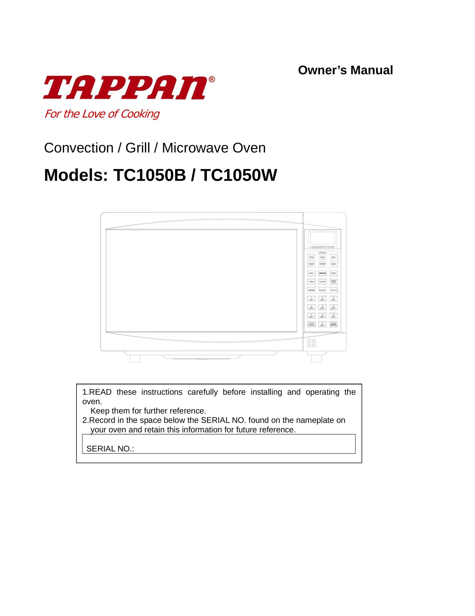 Tappan TC1050B Microwave Oven User Manual
