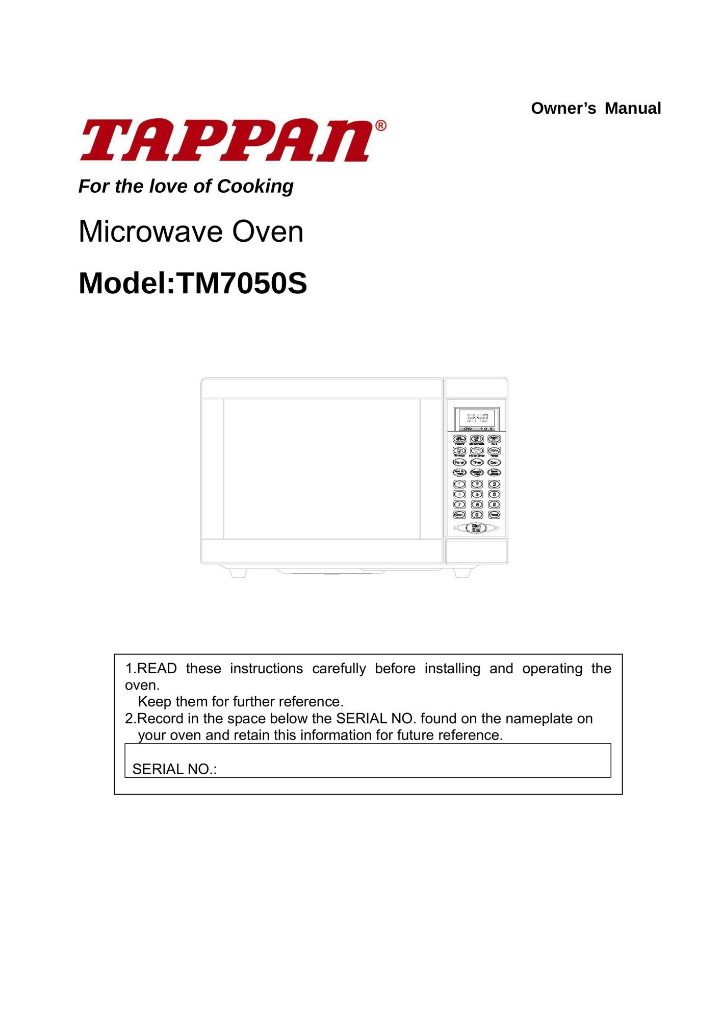 Tappan TM7050S Microwave Oven User Manual