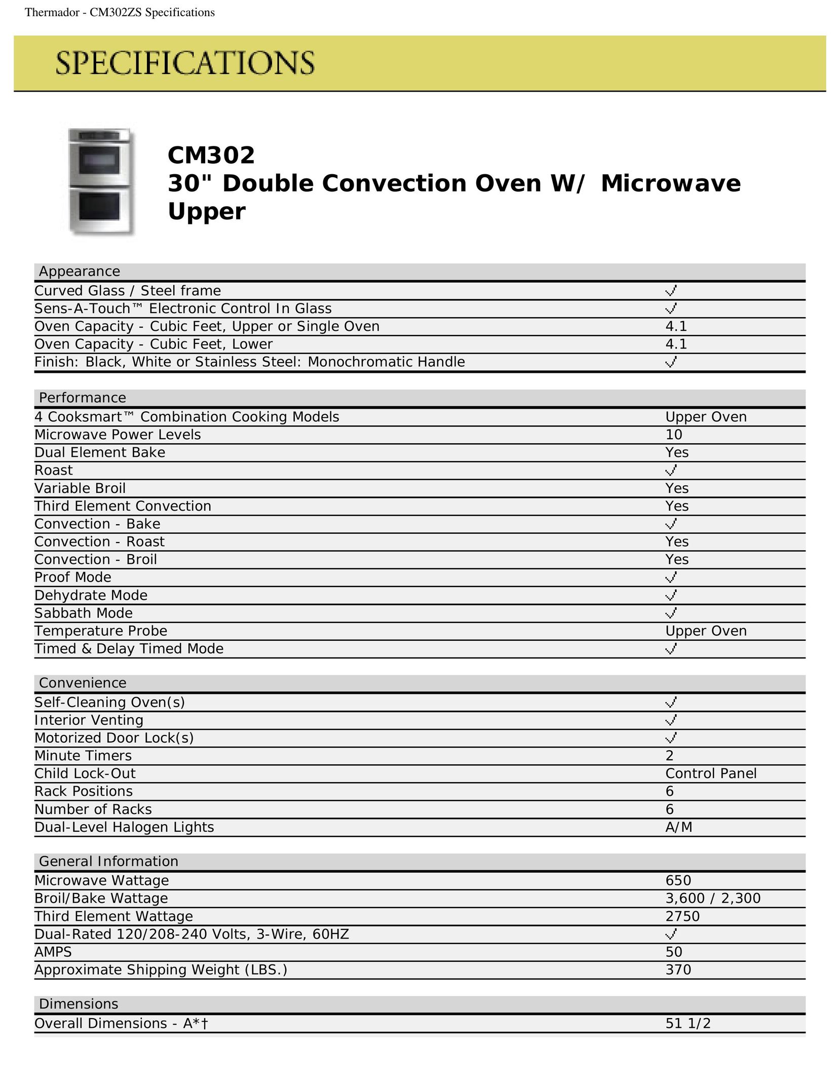 Thermador CM302 Microwave Oven User Manual