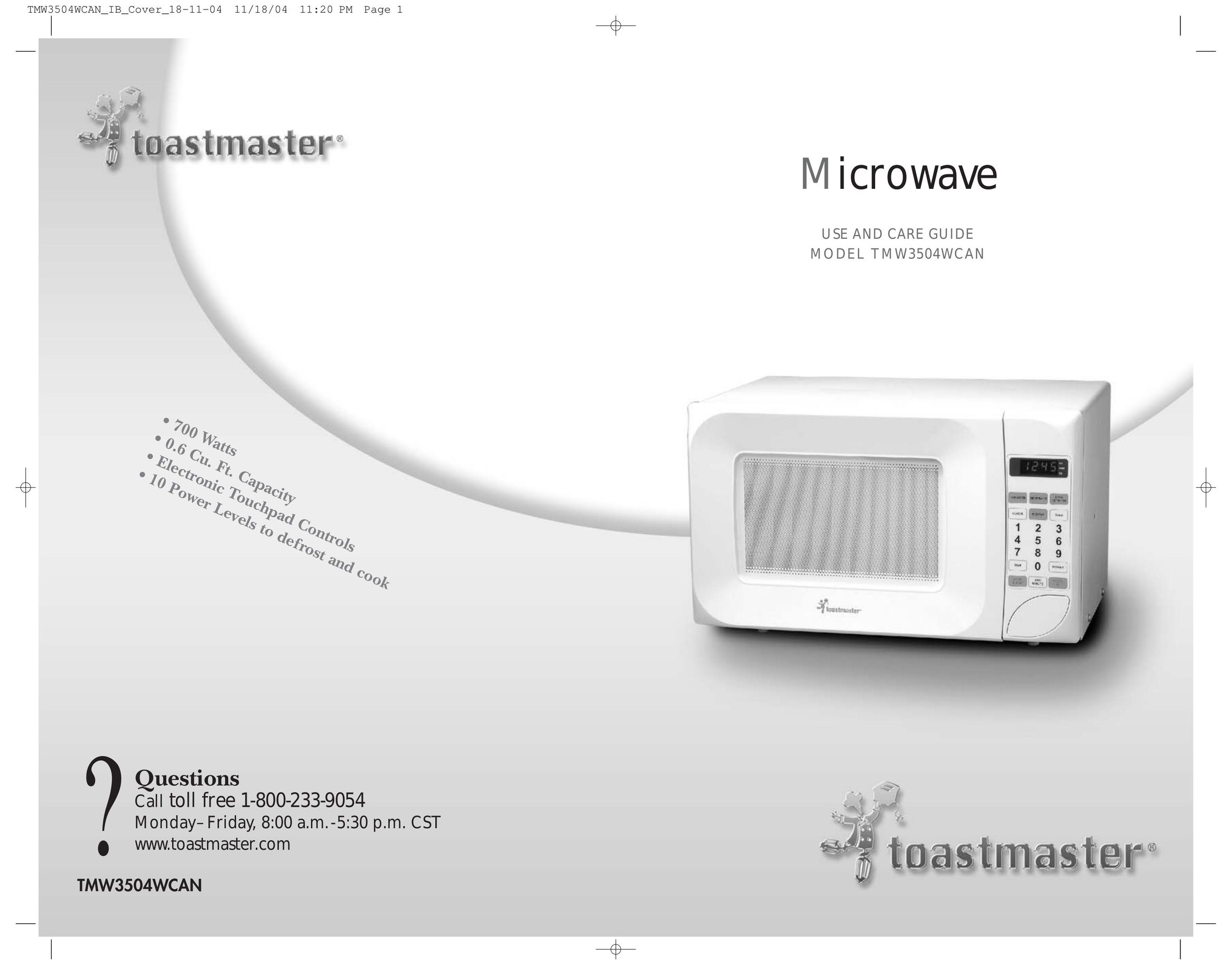 Toastmaster TMW3504WCAN Microwave Oven User Manual