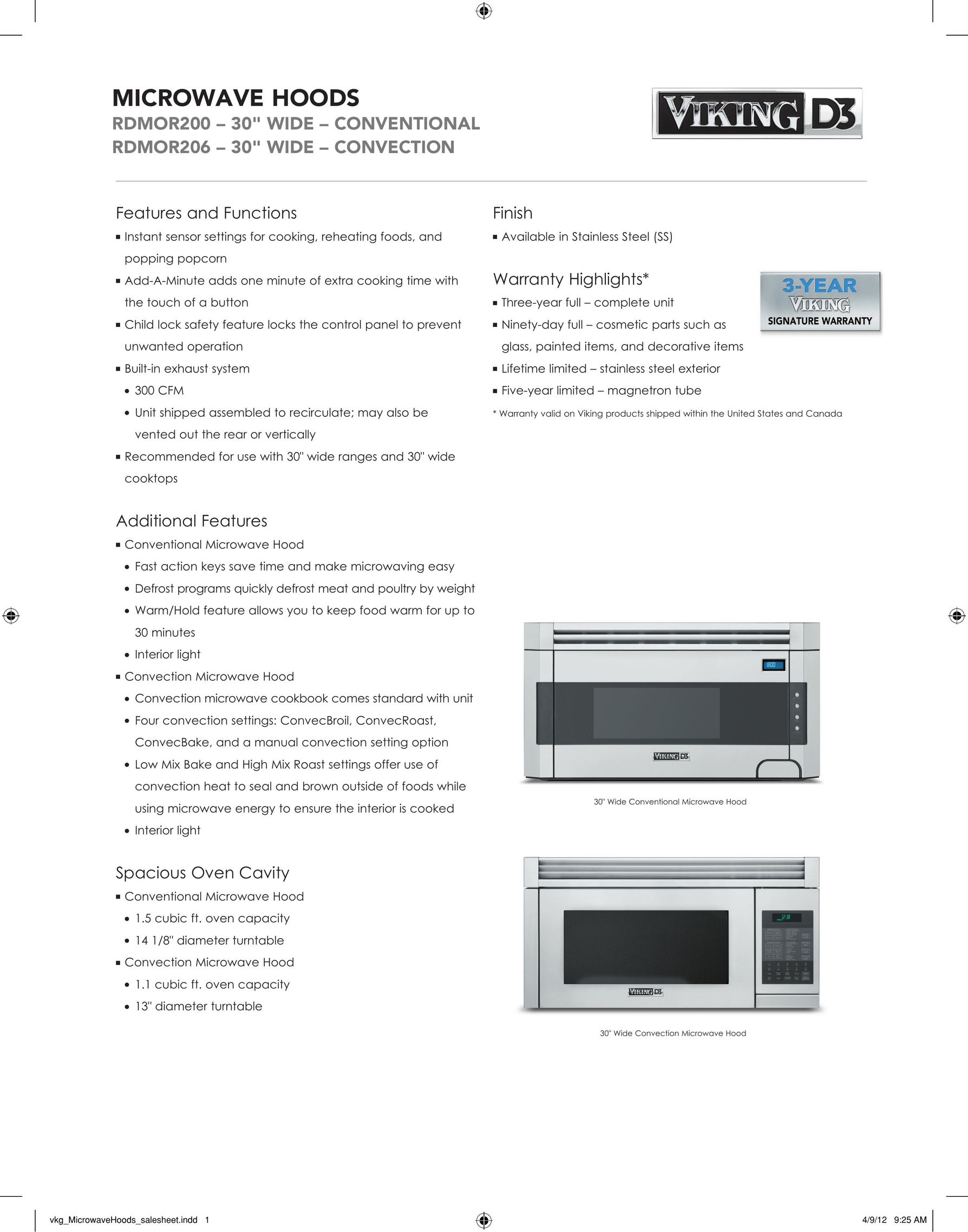 Viking RDMOR200 Microwave Oven User Manual