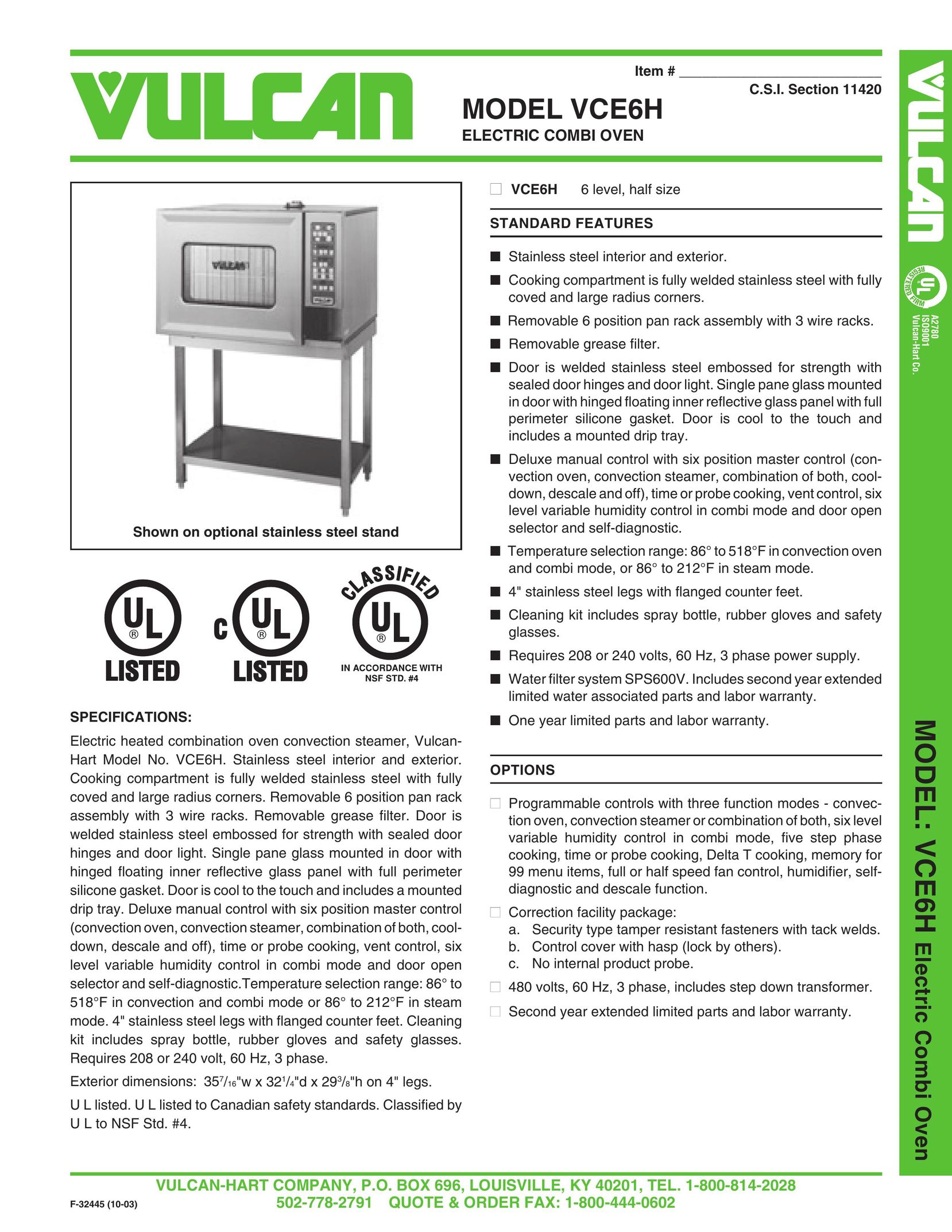 Vulcan-Hart VCE6H Microwave Oven User Manual