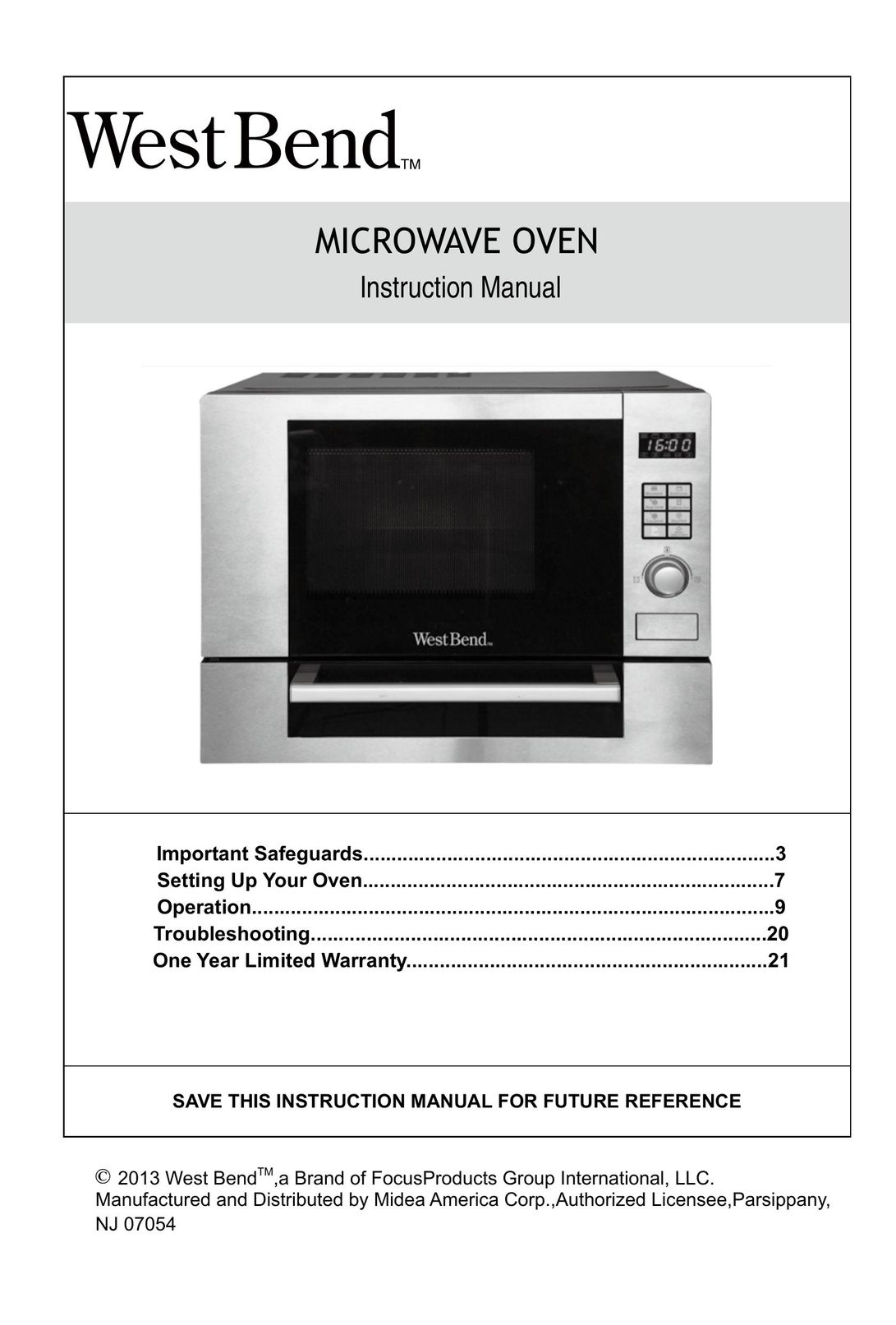 West Bend NJ 07054 Microwave Oven User Manual
