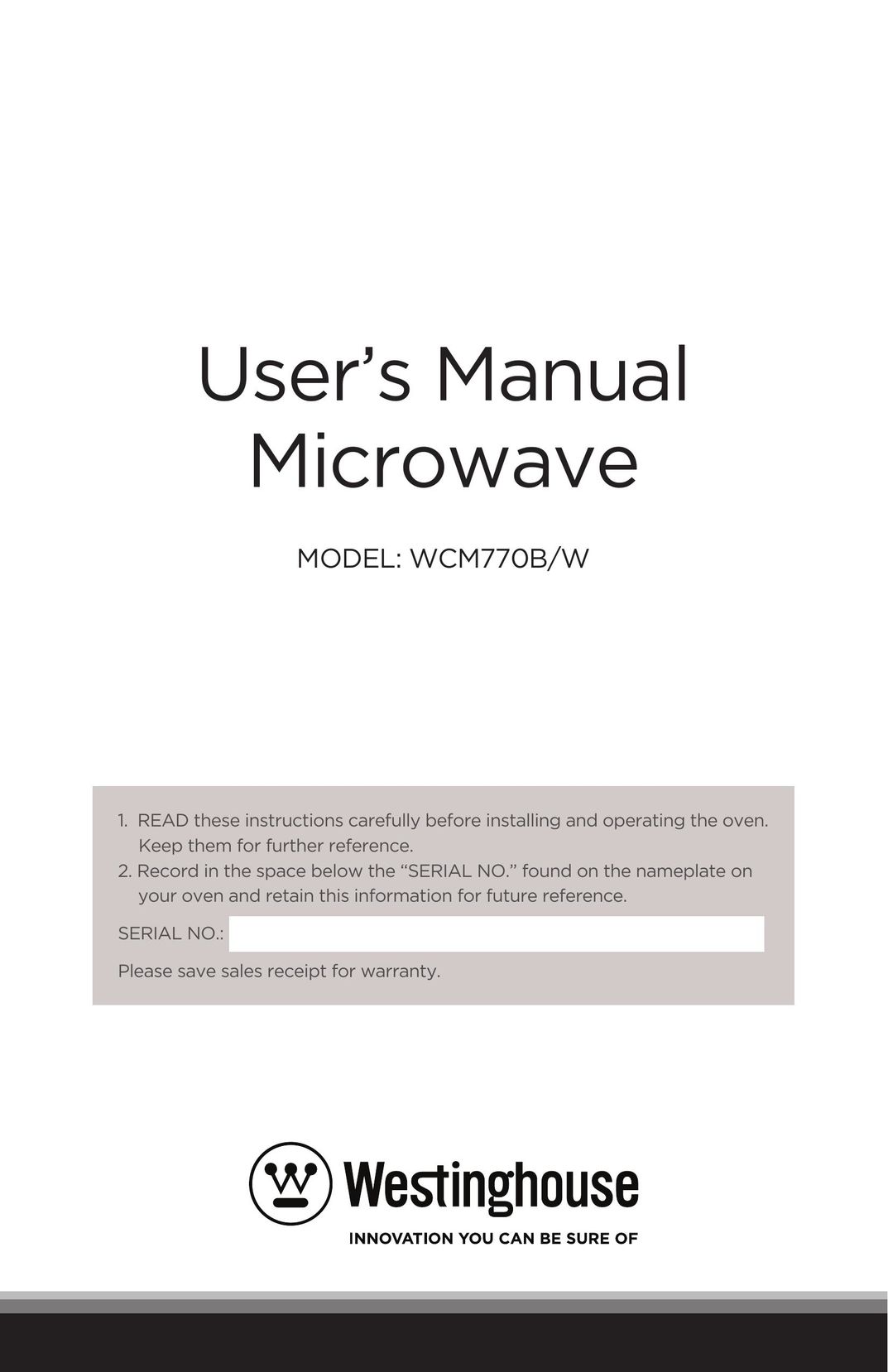 Westinghouse WCM770B Microwave Oven User Manual