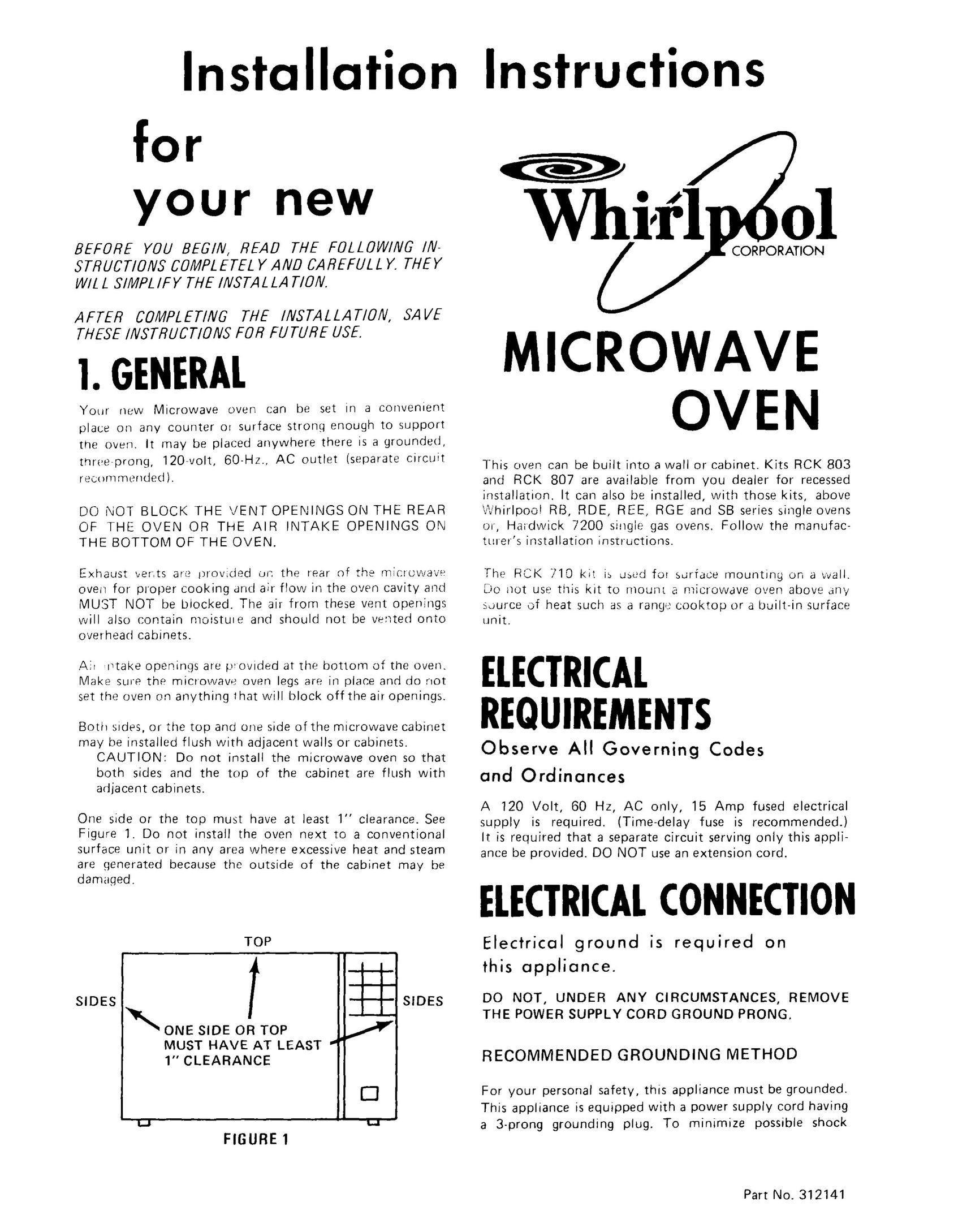Whirlpool 312141 Microwave Oven User Manual