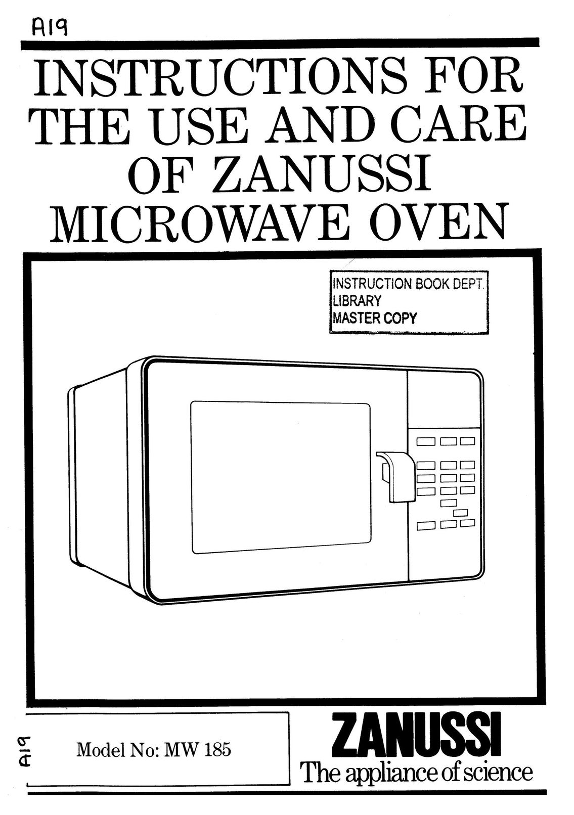 Zanussi MW 185 Microwave Oven User Manual