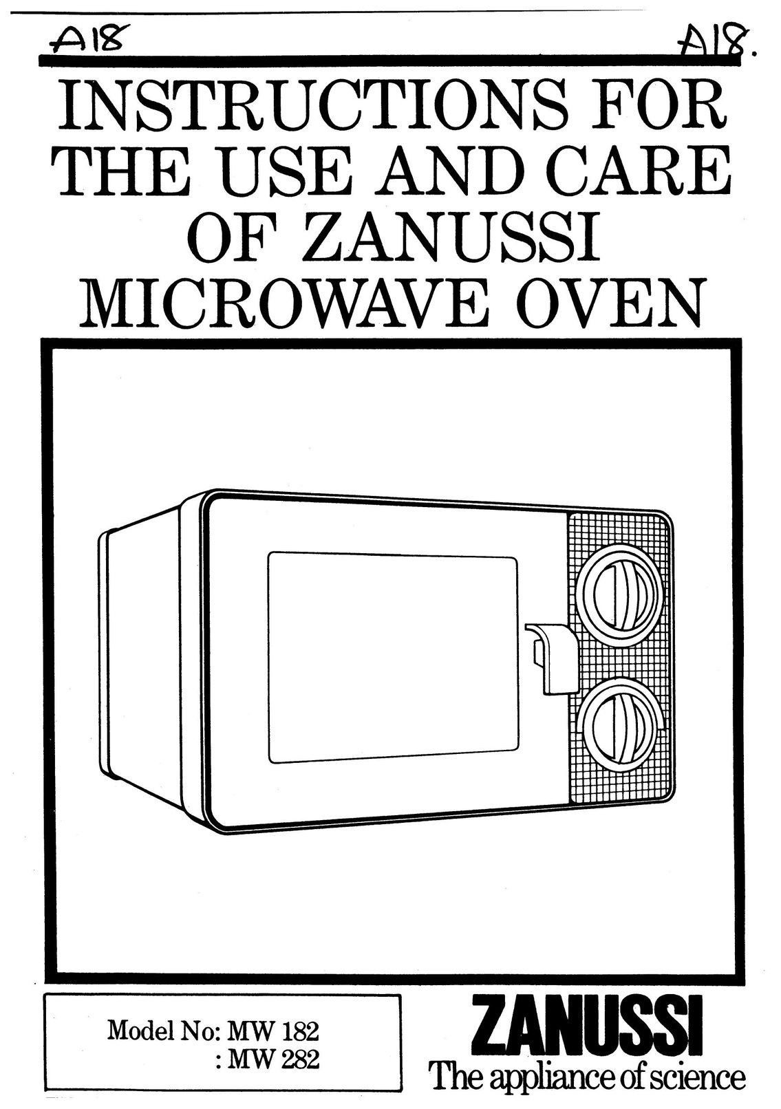 Zanussi MW182 Microwave Oven User Manual