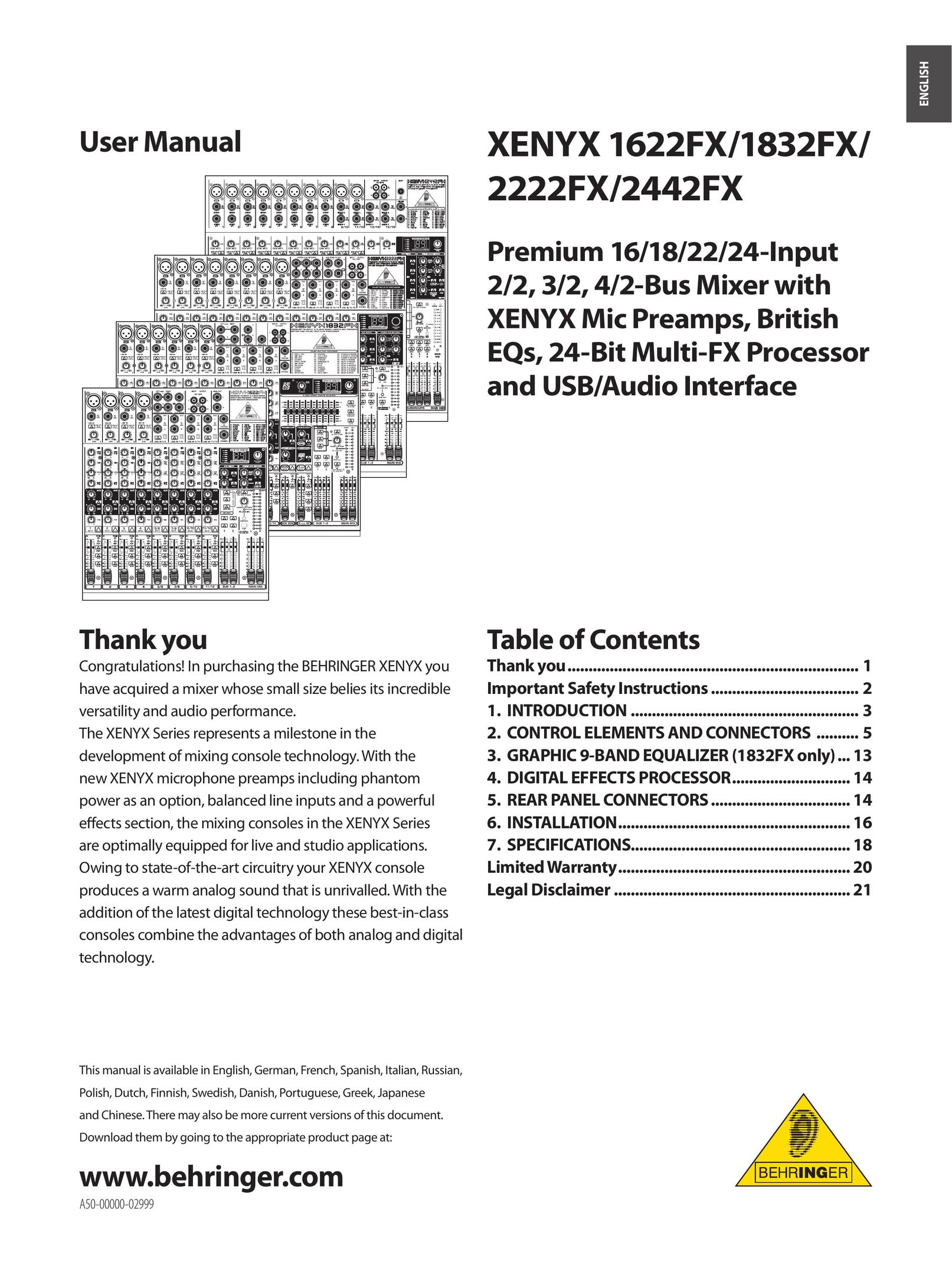 Behringer 1622FX Mixer User Manual