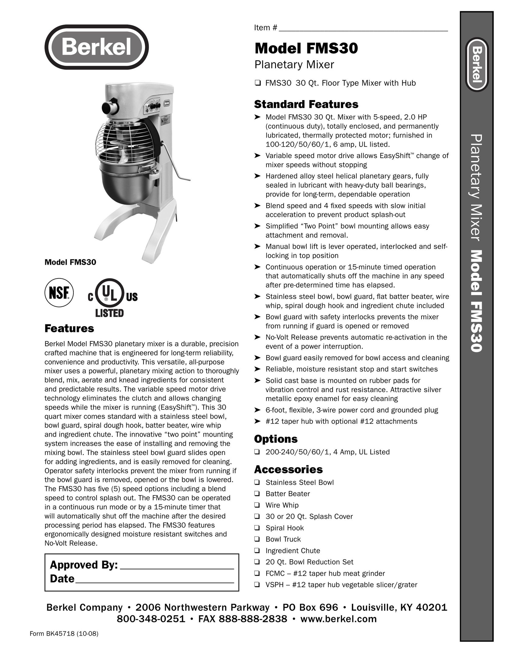Berkel FMS30 Mixer User Manual