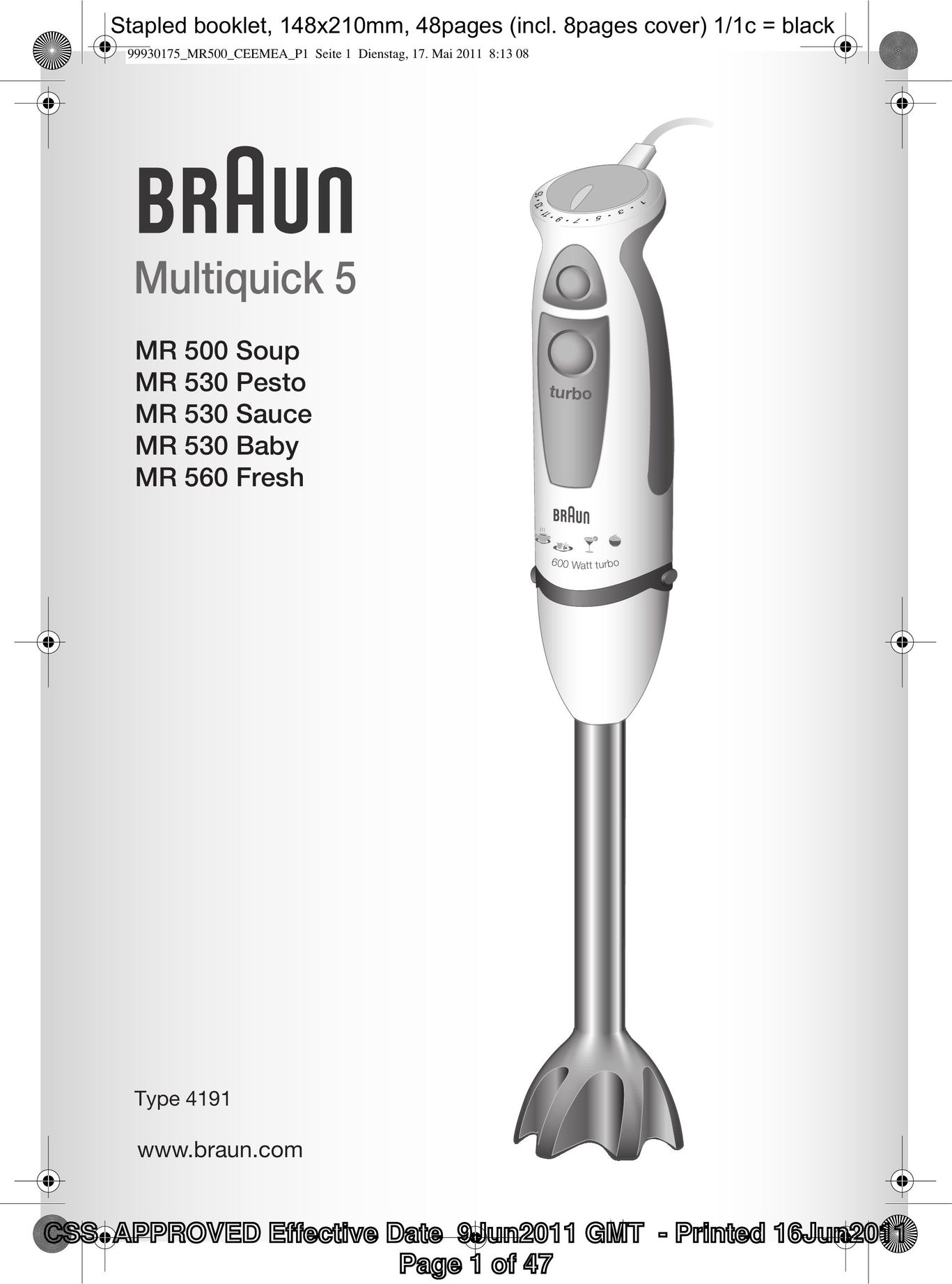 Braun MR 500 Mixer User Manual