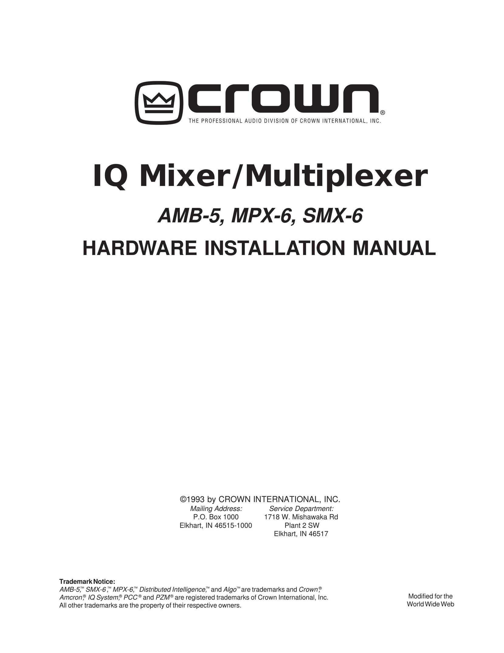 Crown AMB-5 Mixer User Manual