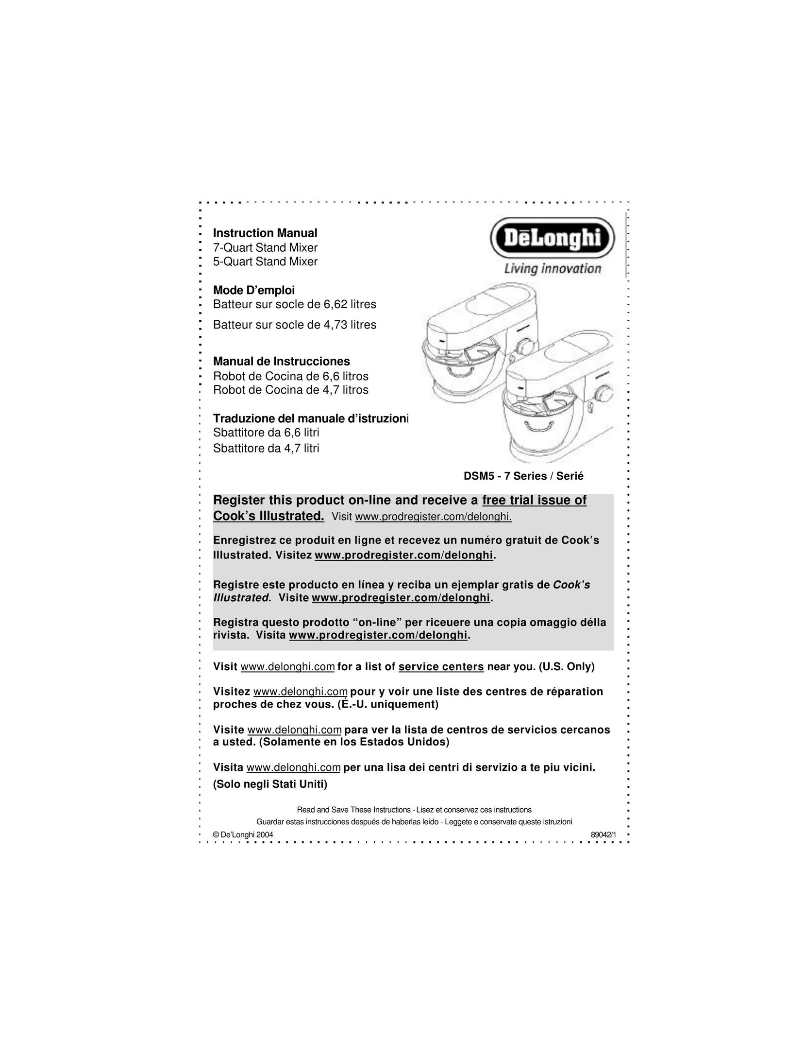 DeLonghi DSM5 - 7 Series Mixer User Manual