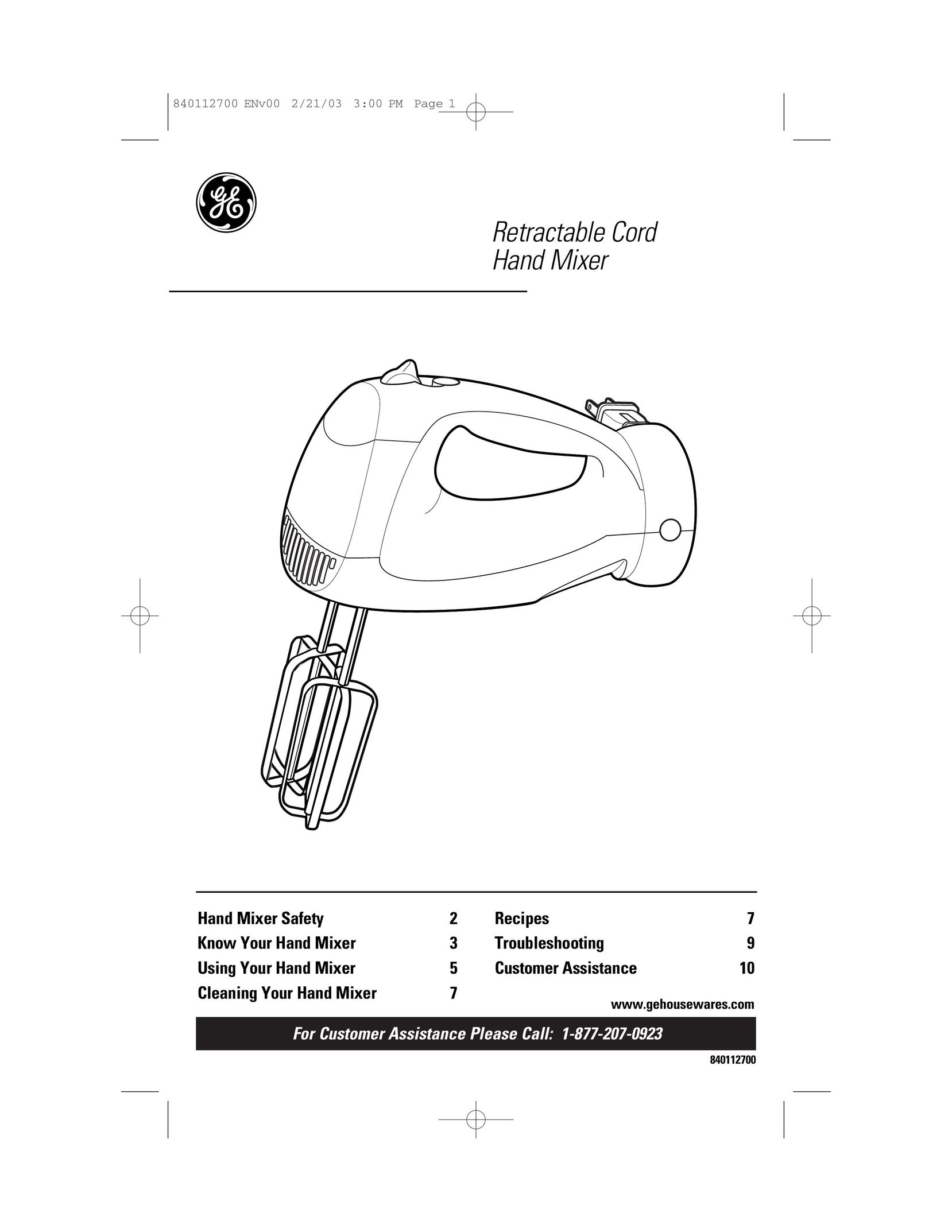 GE 168951 Mixer User Manual