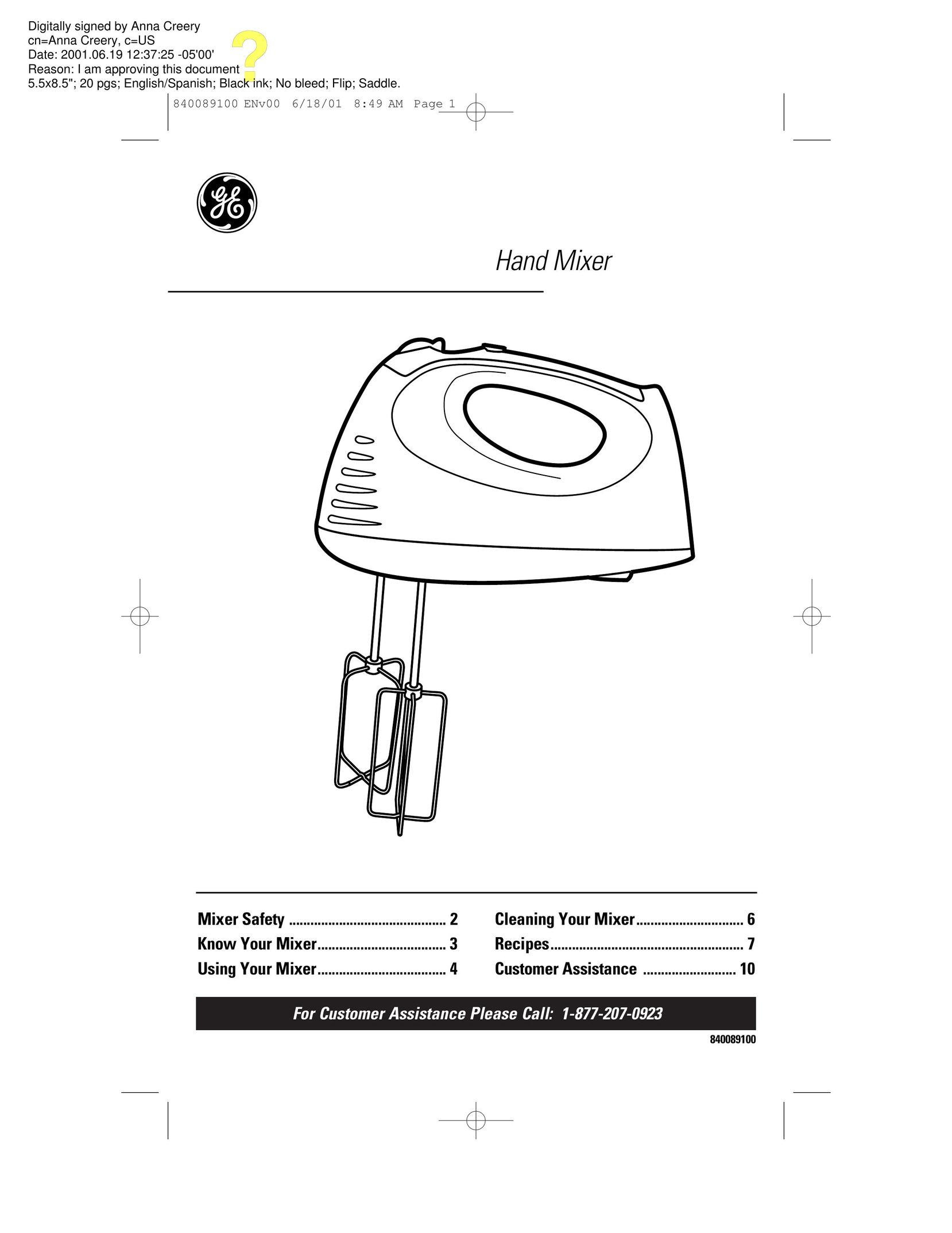 GE 169160 Mixer User Manual