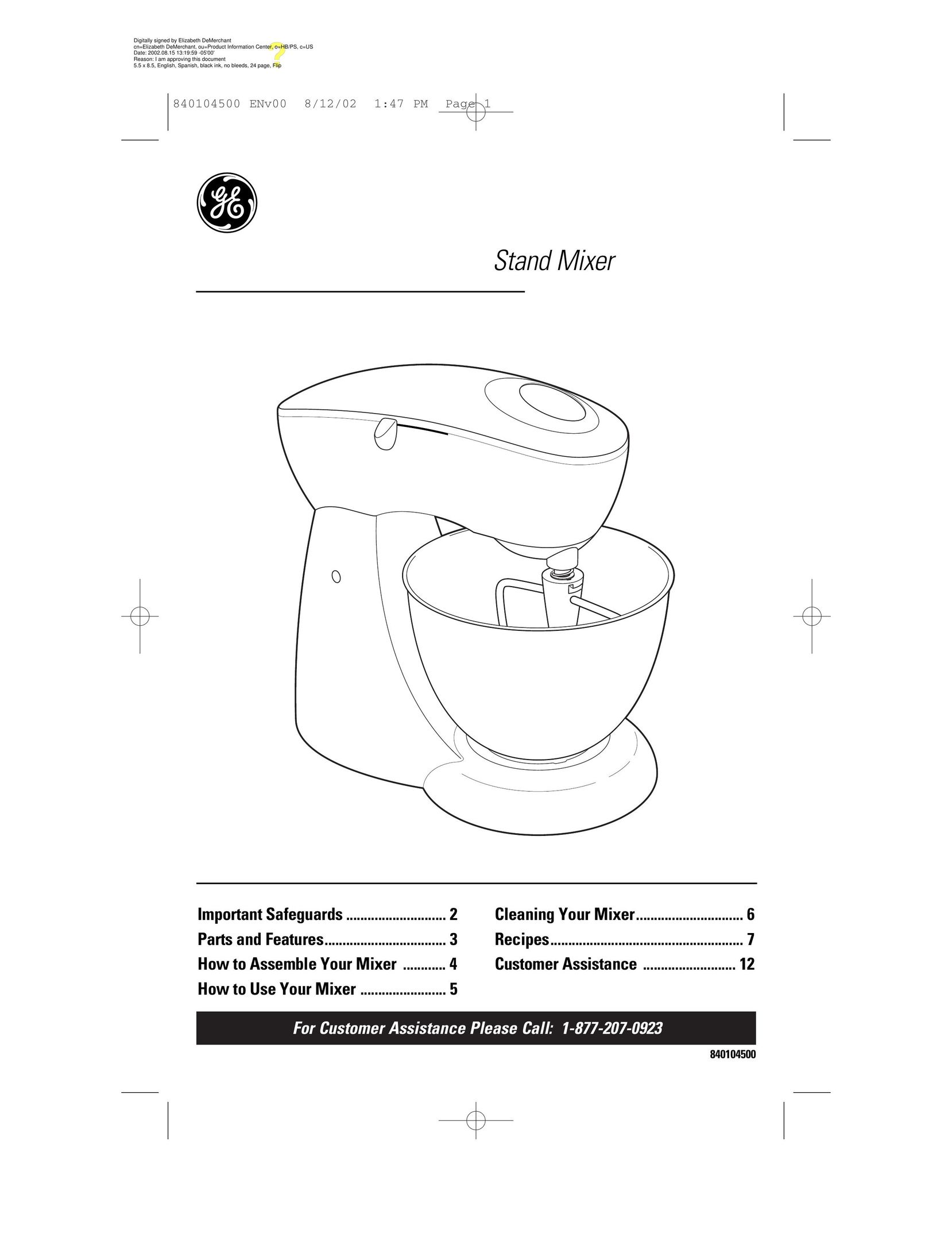 GE 840104500 Mixer User Manual