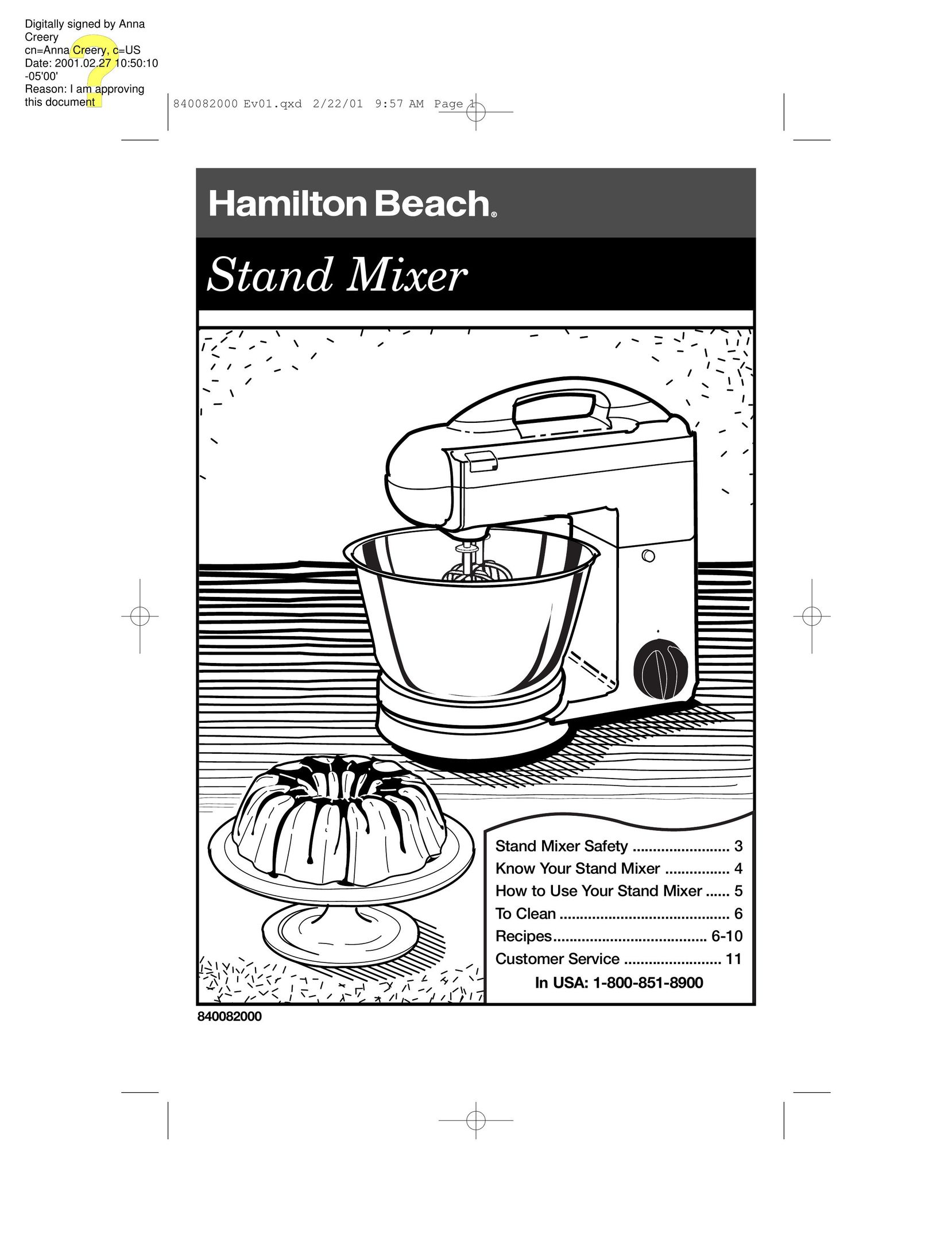 Hamilton Beach 60695 Mixer User Manual