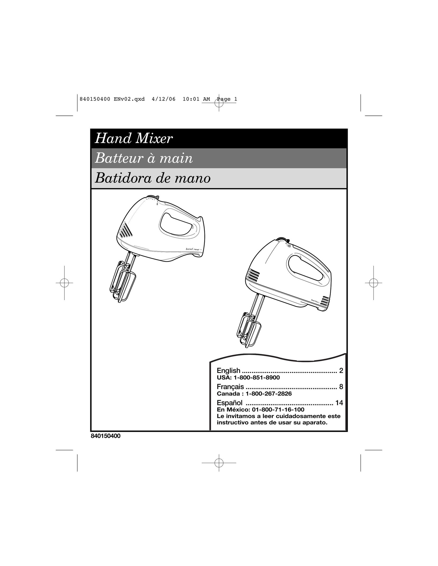 Hamilton Beach 62588 Mixer User Manual