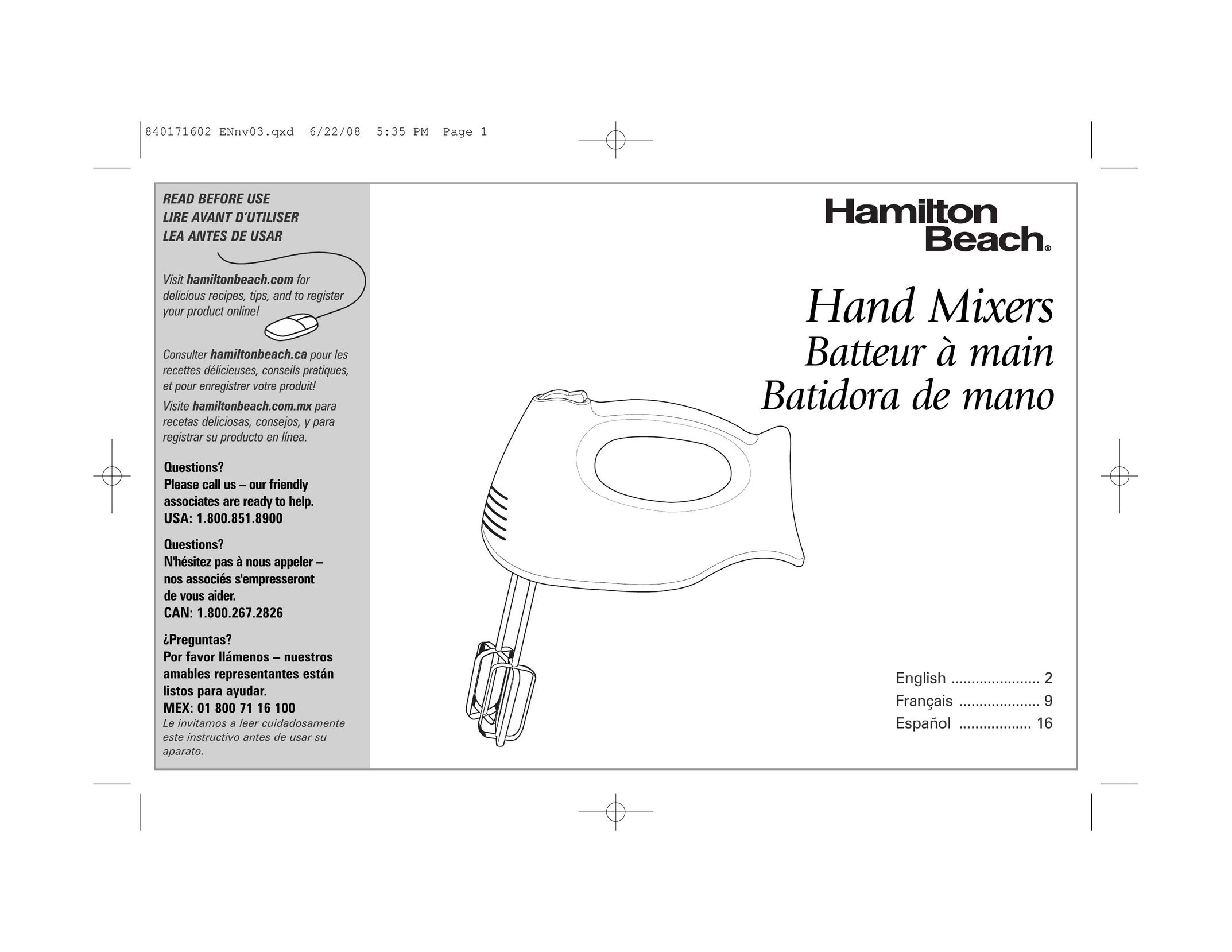 Hamilton Beach 62650 Mixer User Manual