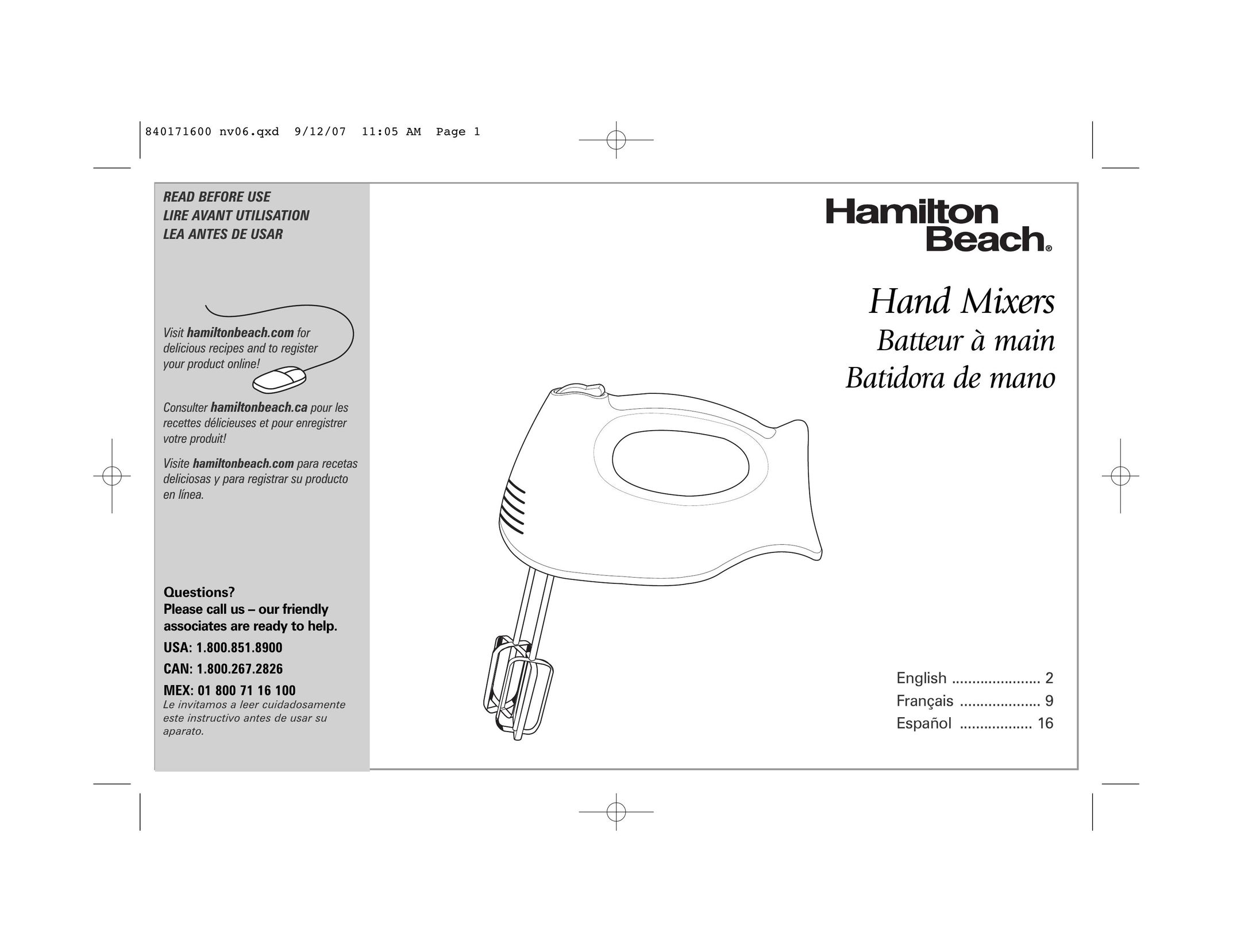 Hamilton Beach 62650C Mixer User Manual