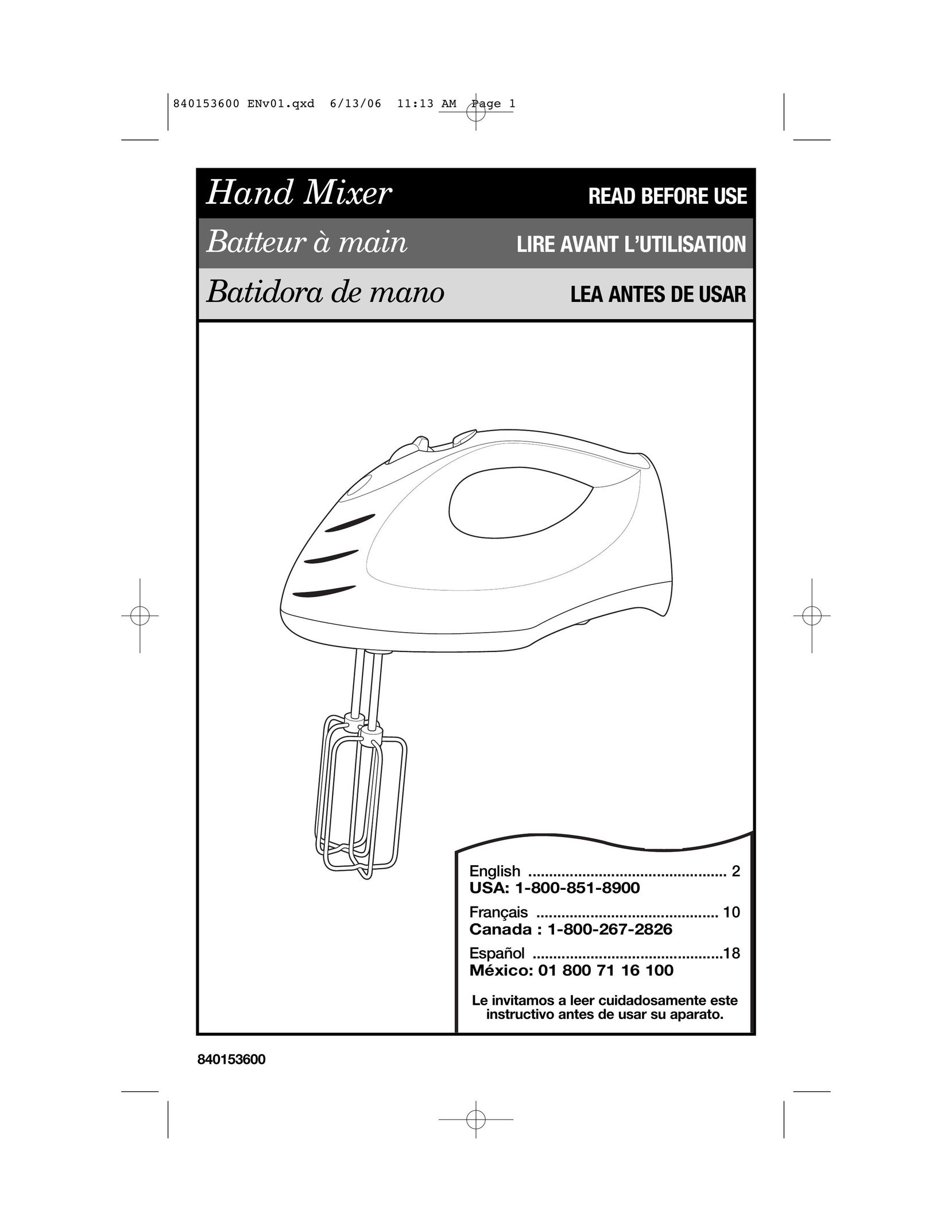 Hamilton Beach 62660 Mixer User Manual