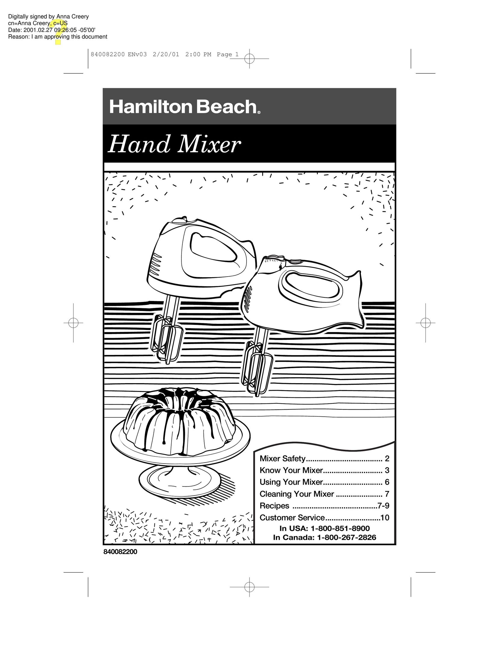 Hamilton Beach 62695RC Mixer User Manual