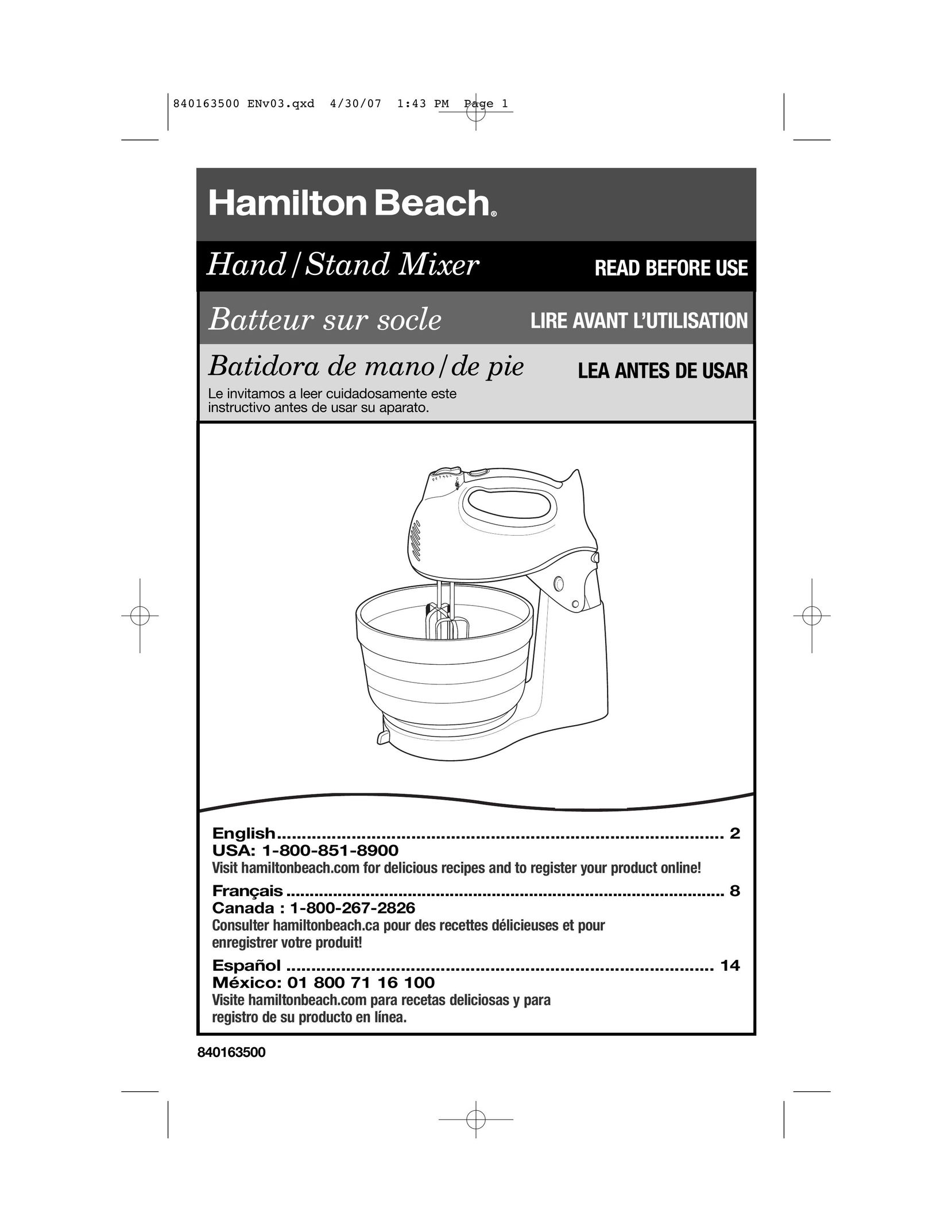 Hamilton Beach 64695N Mixer User Manual