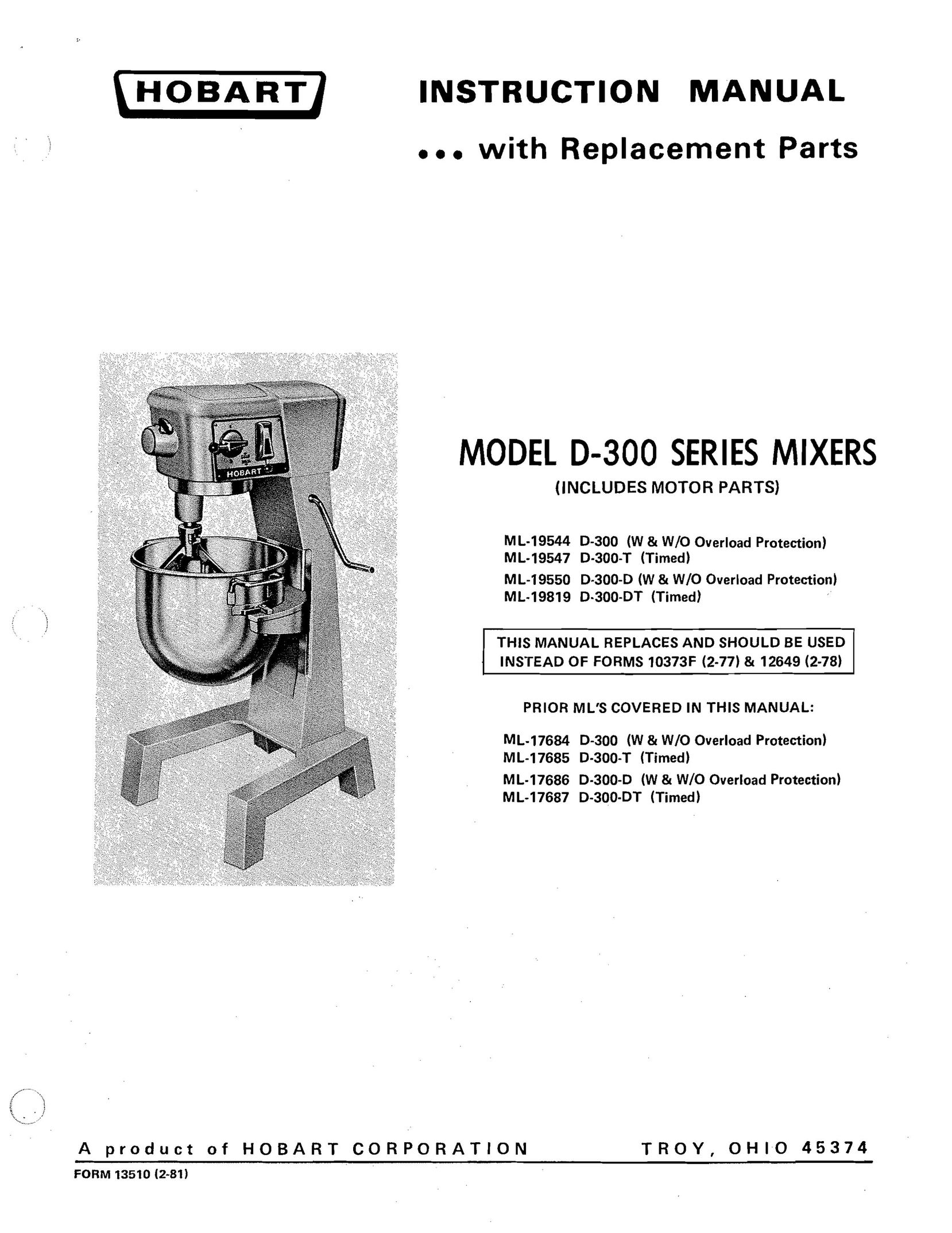 Hobart D-300 Mixer User Manual