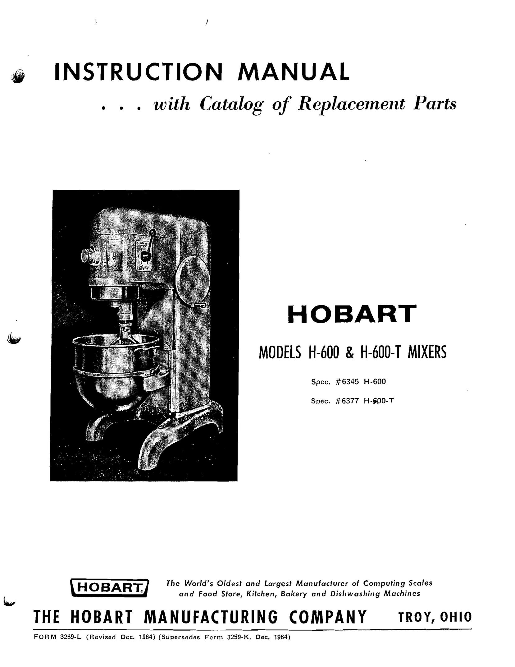 Hobart H-600 Mixer User Manual