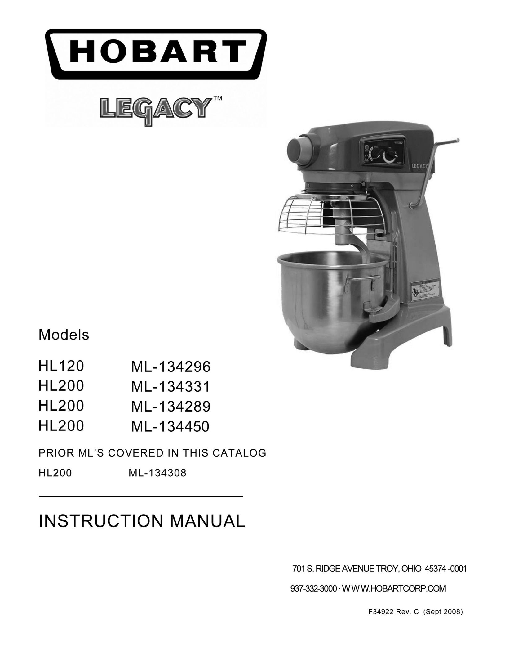 Hobart HL200 ML134289 Mixer User Manual