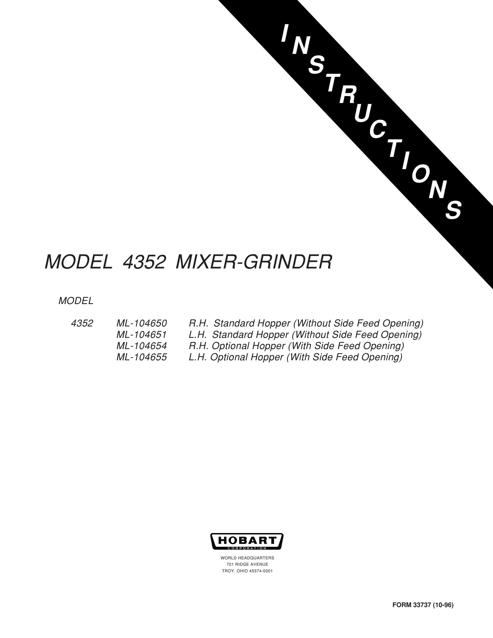 Hobart ML-104654 Mixer User Manual