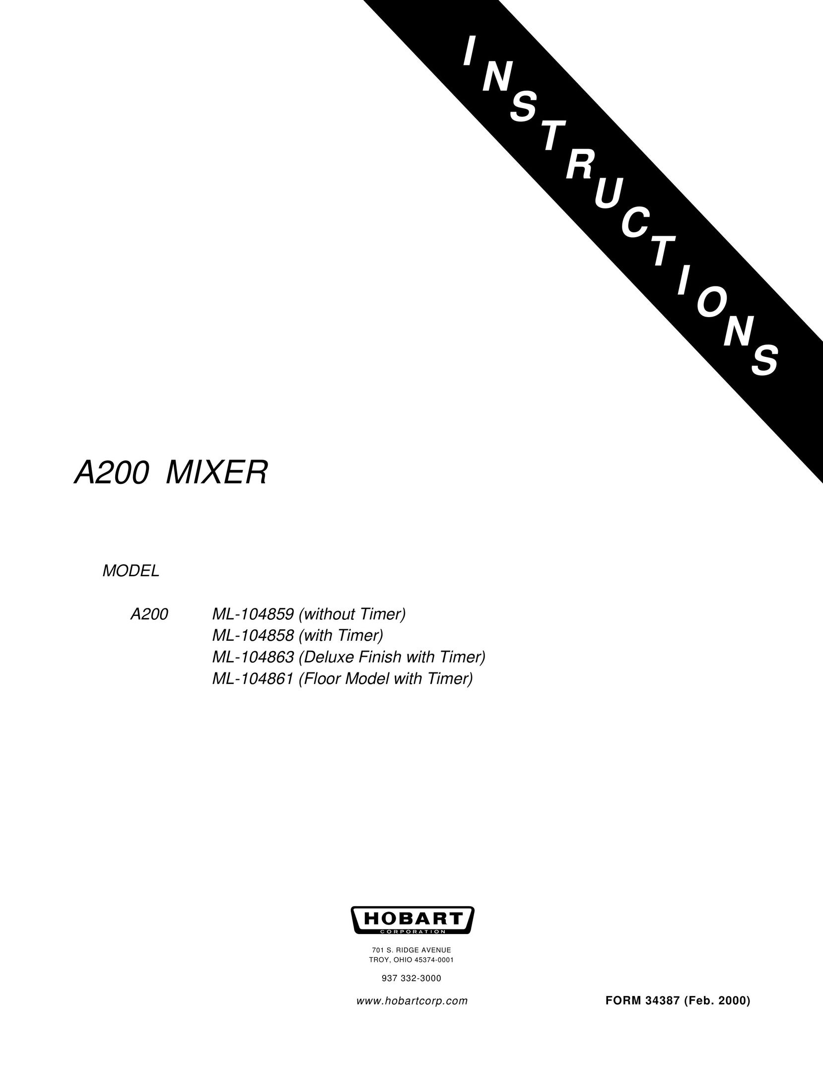 Hobart ML-104858 Mixer User Manual